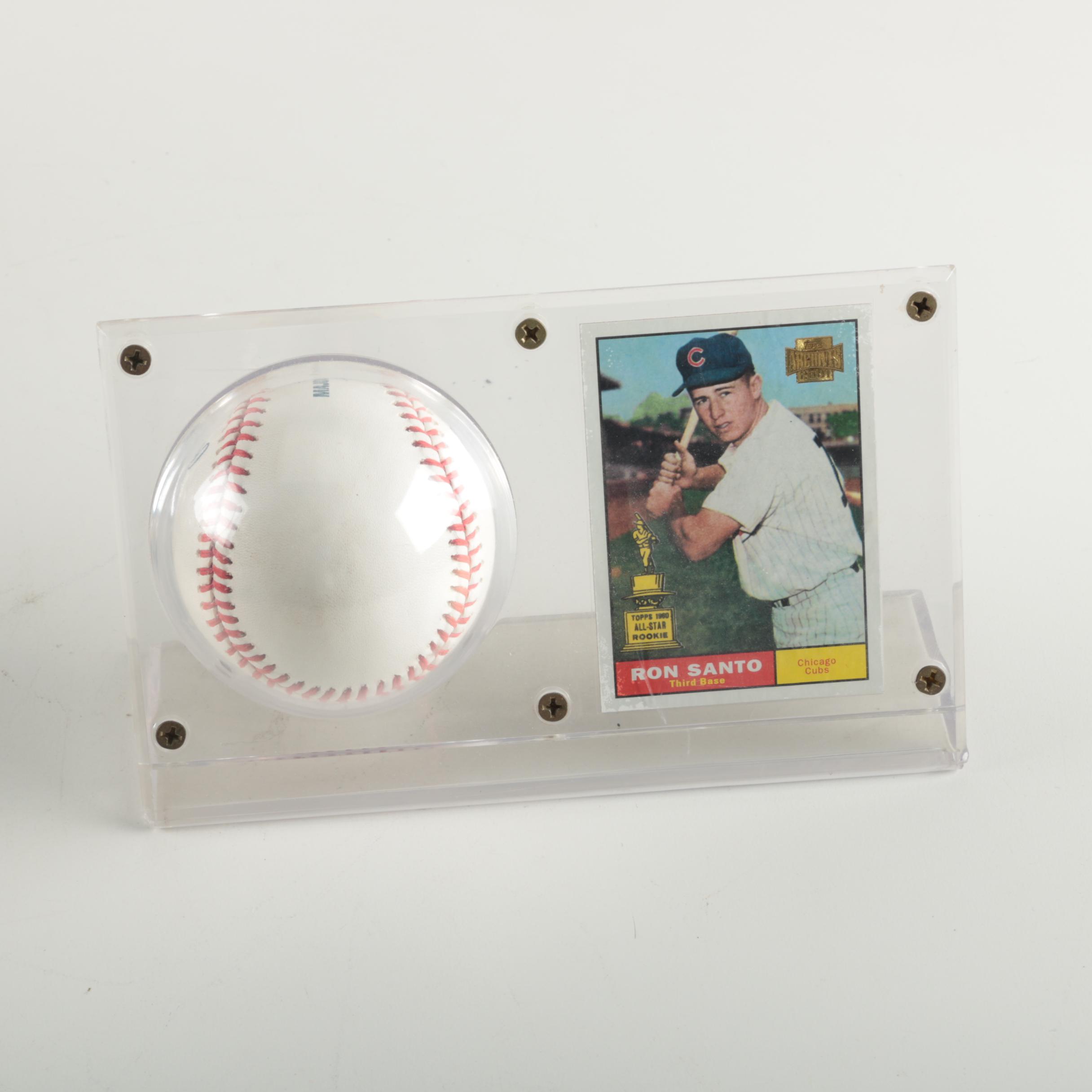 Ron Santo Autographed Baseball with Player Card Display