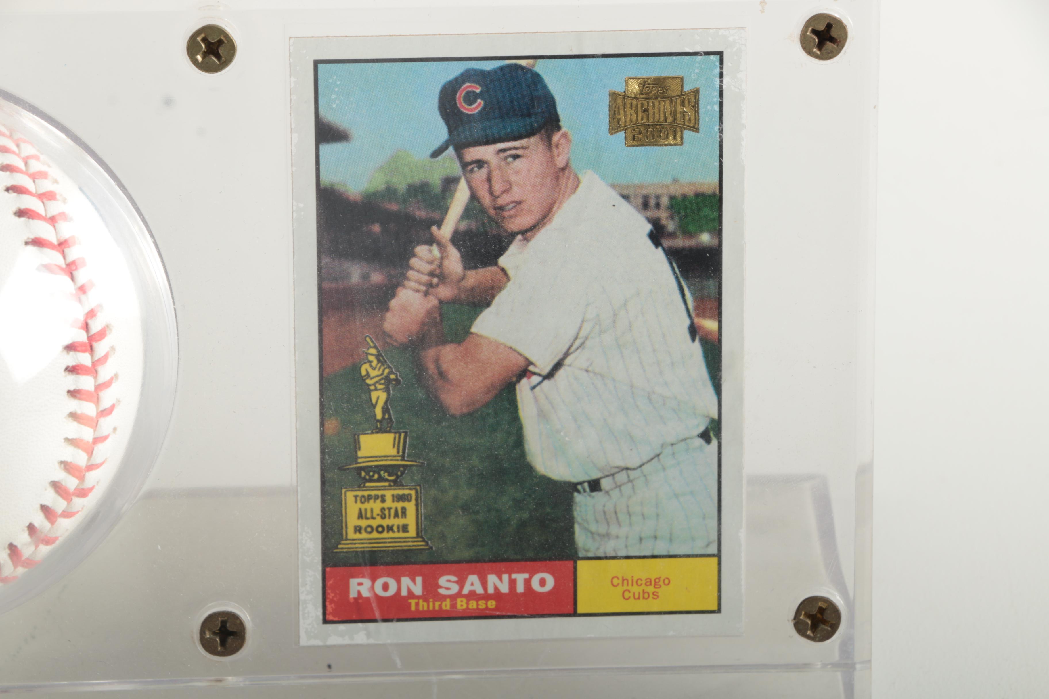 Ron Santo Autographed Baseball with Player Card Display