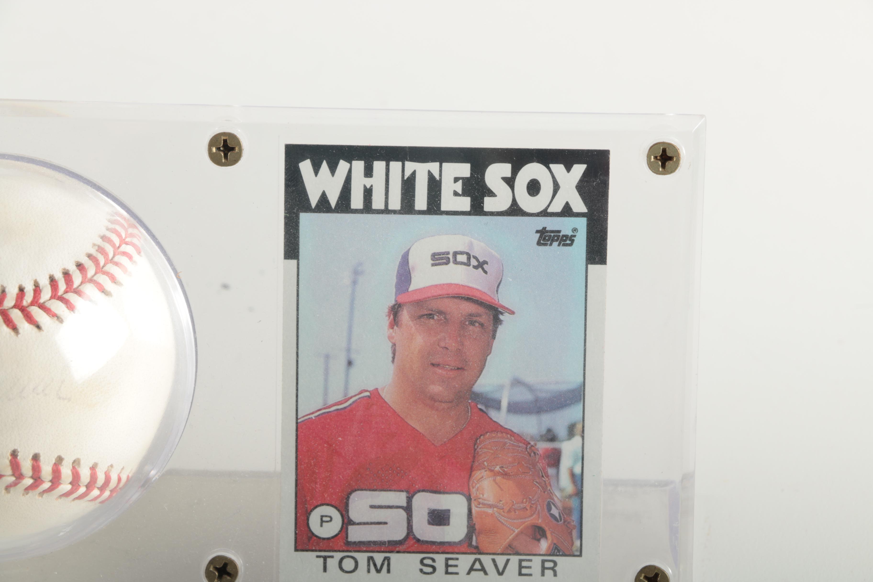 Tom Seaver Signed Baseball and Topps Card