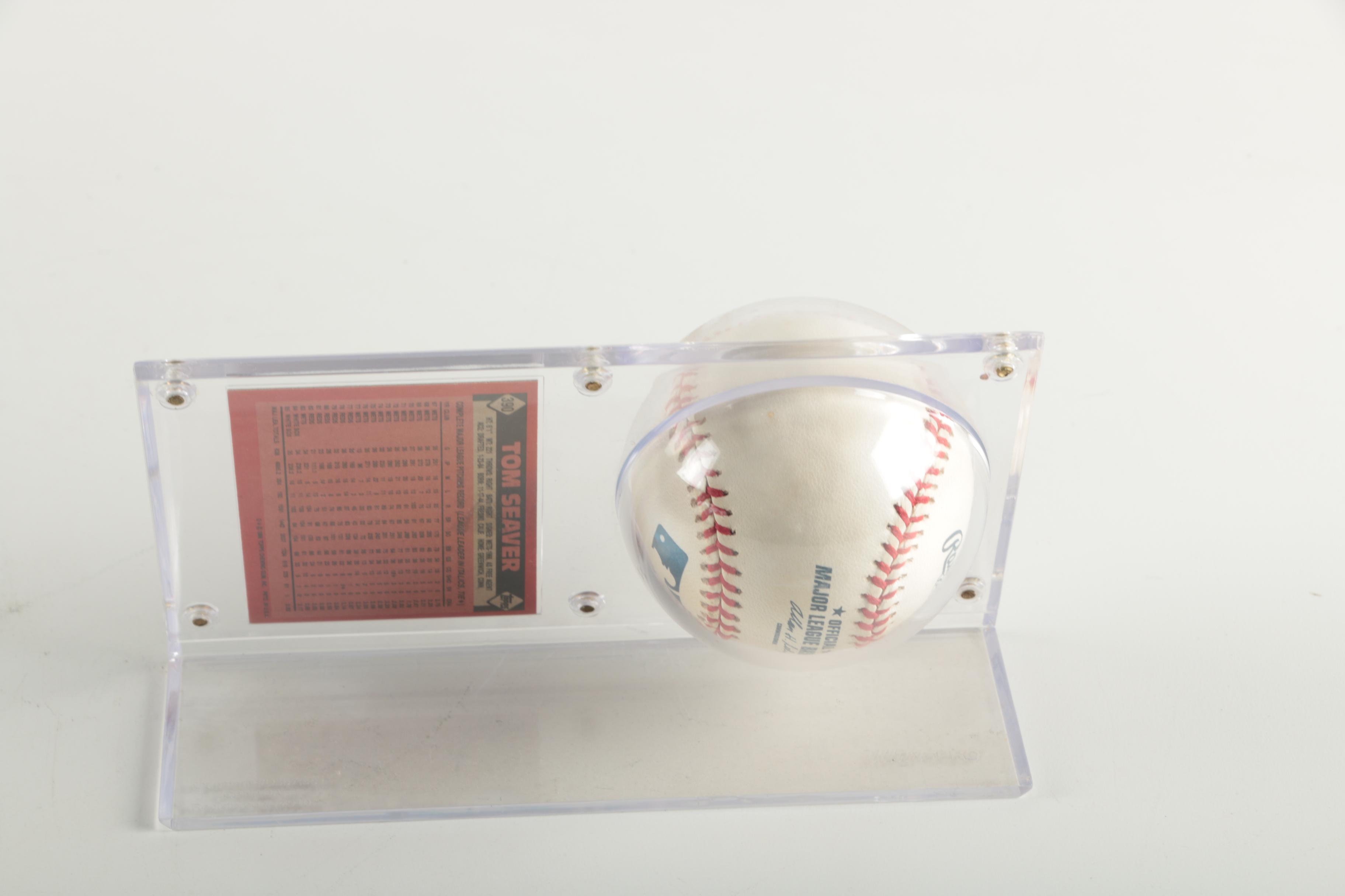 Tom Seaver Signed Baseball and Topps Card