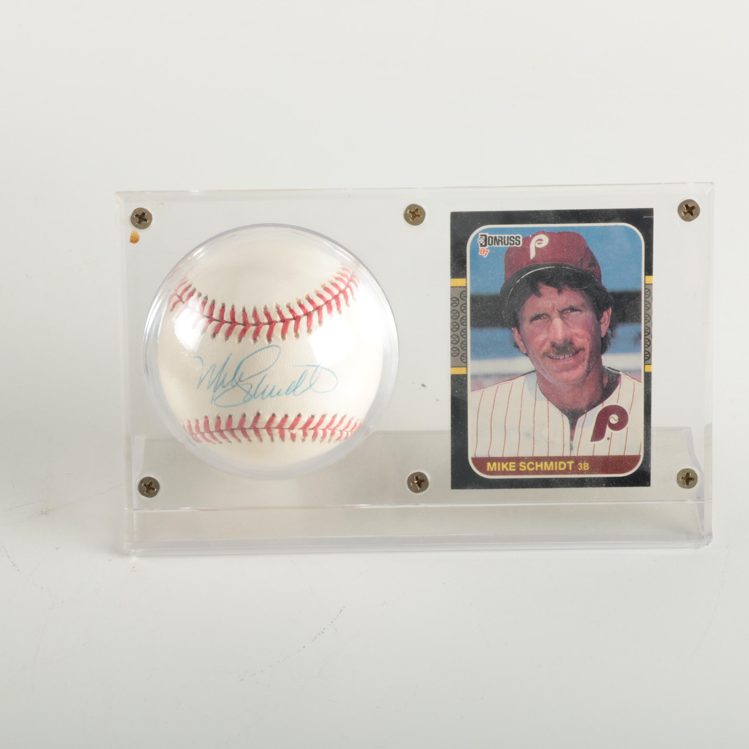 Mike Schmidt Signed Baseball and Trading Card
