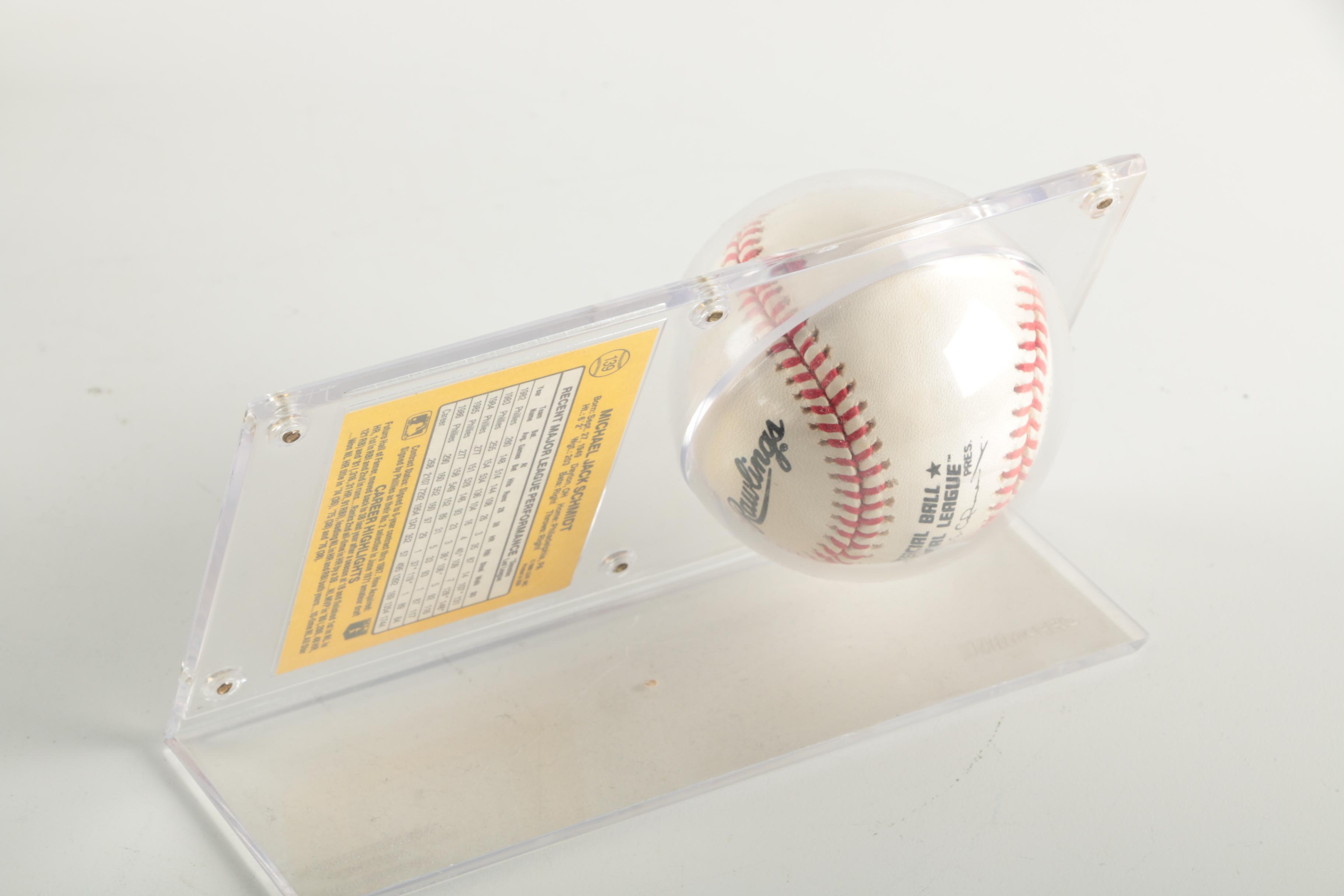 Mike Schmidt Signed Baseball and Trading Card