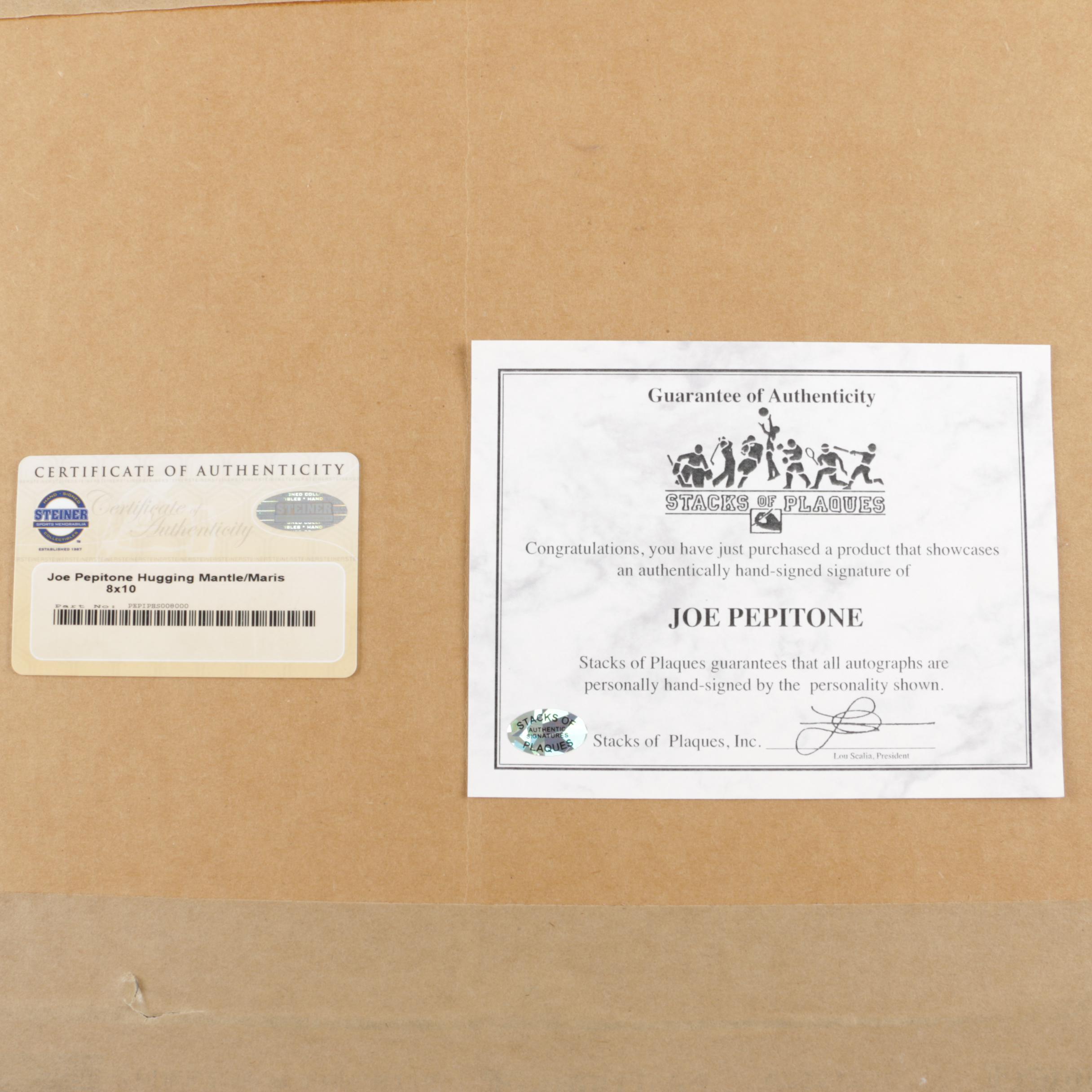 Joe Pepitone Signed Photograph With Roger Maris and Mickey Mantle