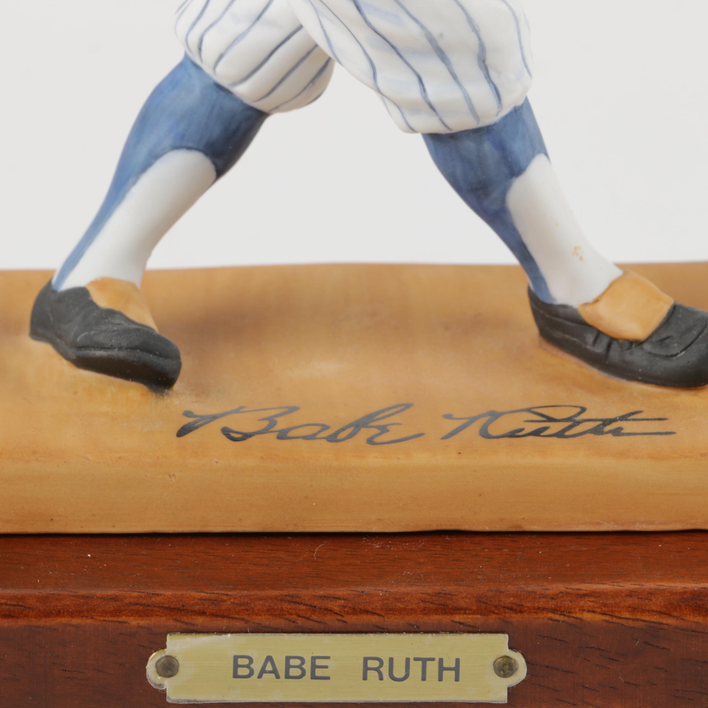 Porcelain Baseball Player Figurines with Wooden Bases Including Thurman Munson
