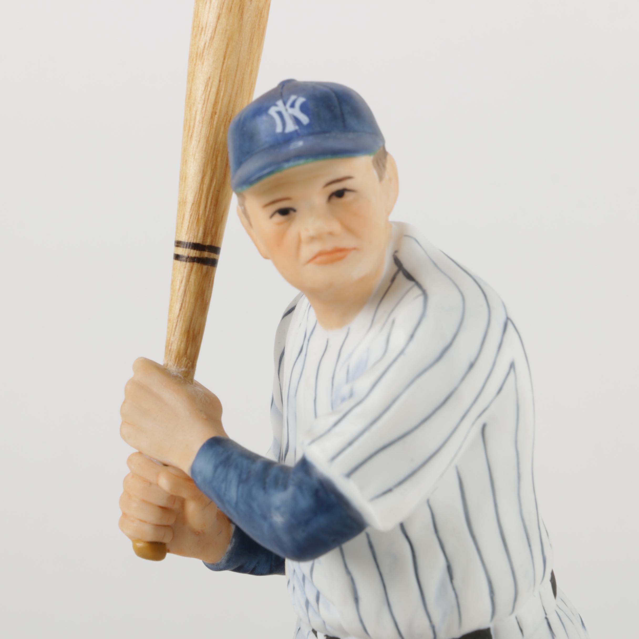 Porcelain Baseball Player Figurines with Wooden Bases Including Thurman Munson