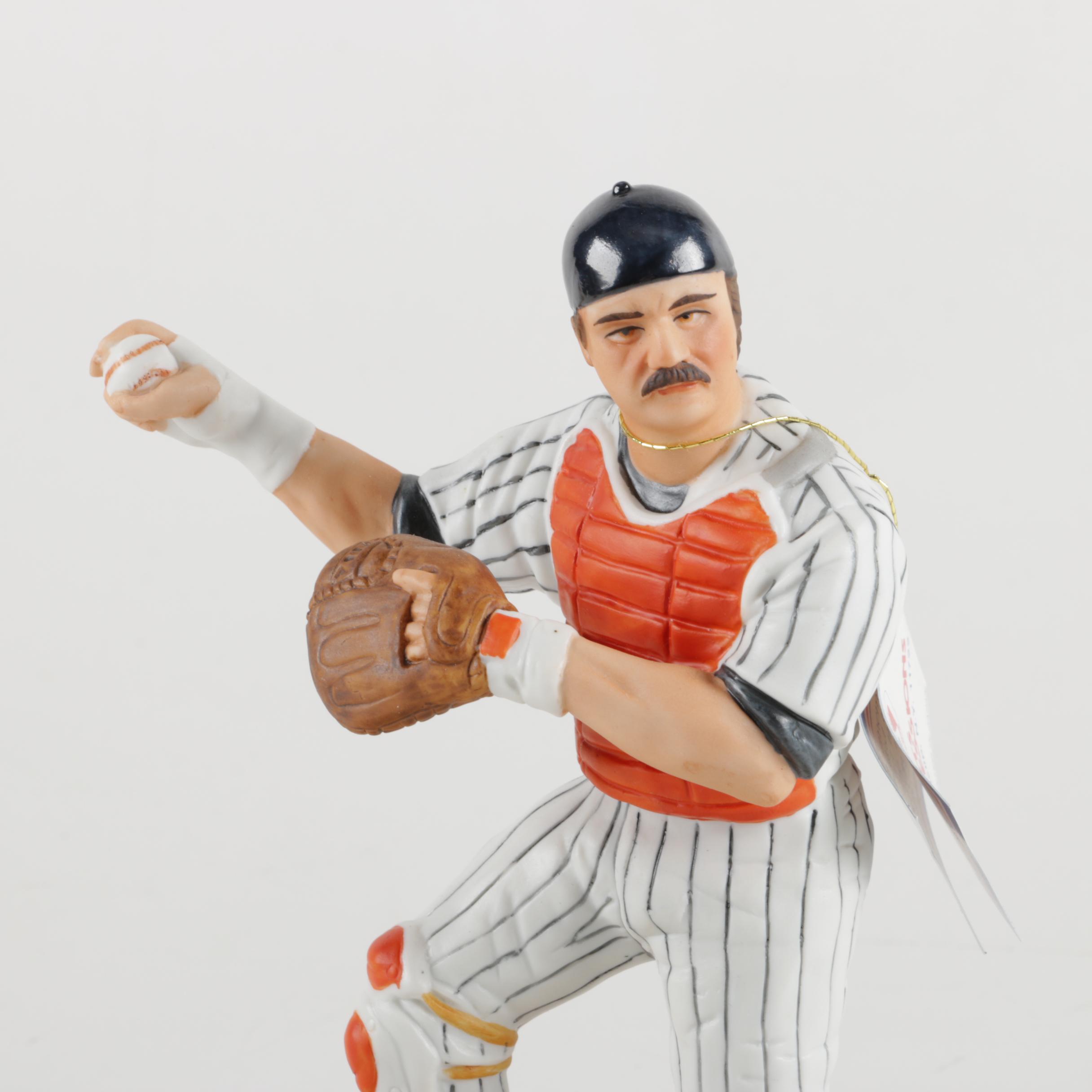 Porcelain Baseball Player Figurines with Wooden Bases Including Thurman Munson