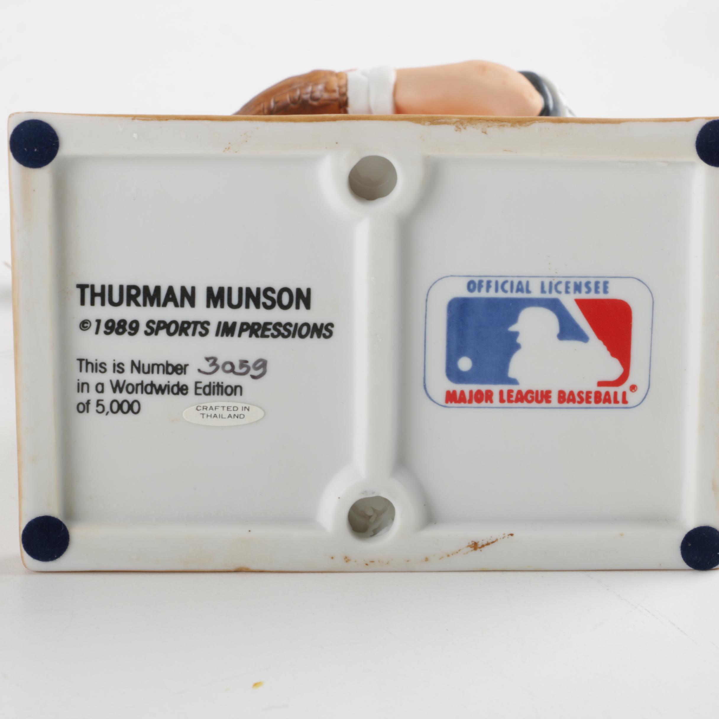 Porcelain Baseball Player Figurines with Wooden Bases Including Thurman Munson