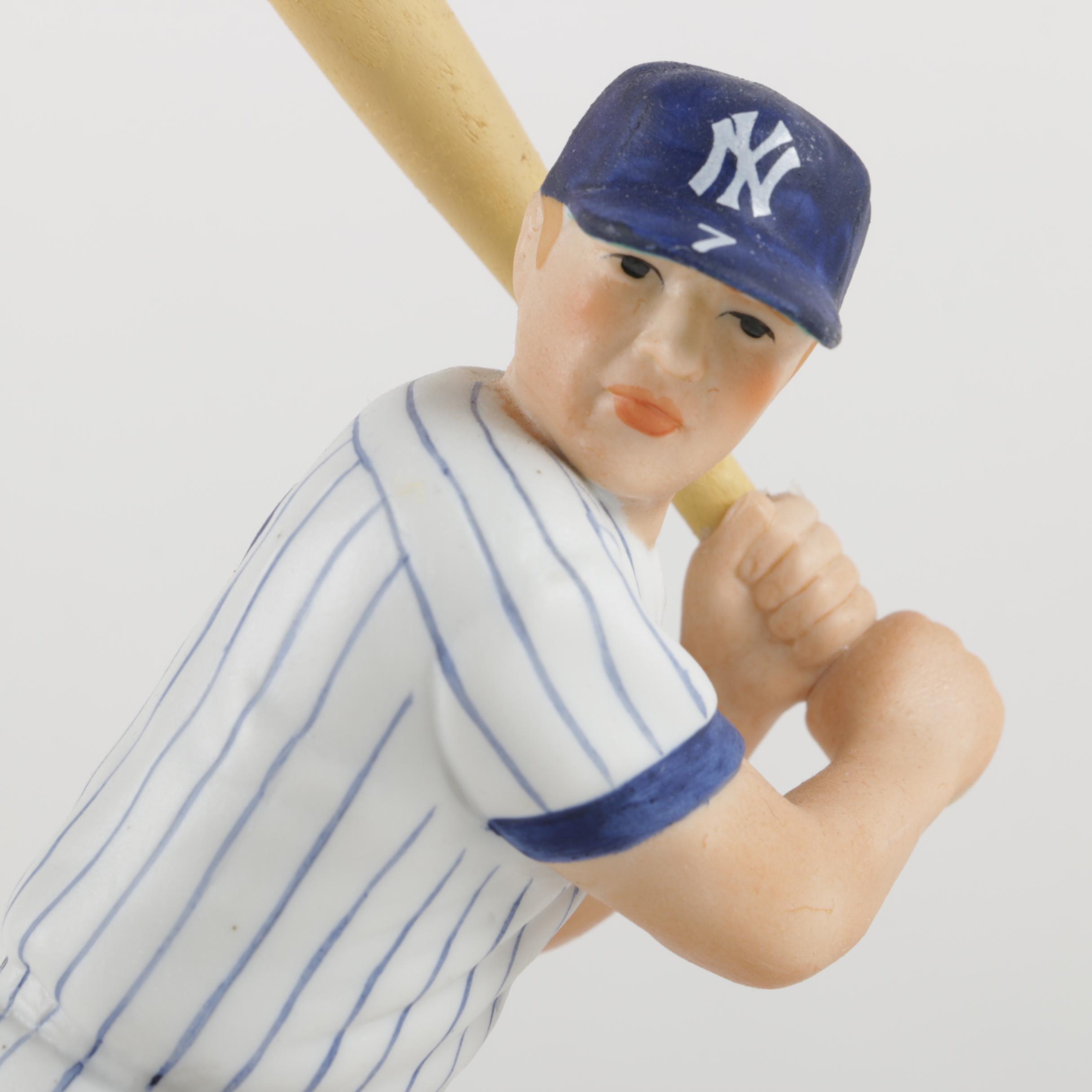 Porcelain Baseball Player Figurines with Wooden Bases Including Thurman Munson