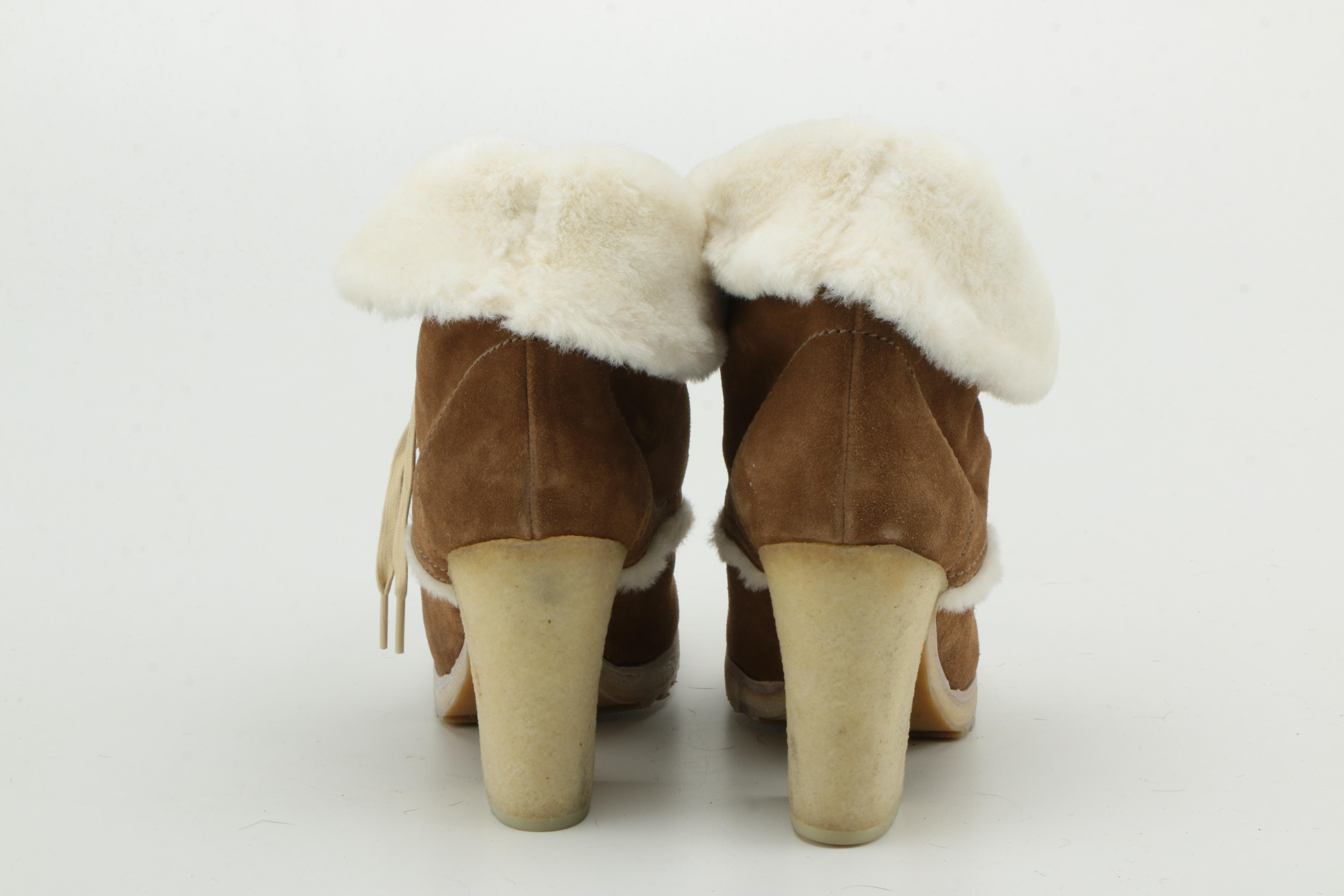 Prada Shearling Lined Brown Suede Chukka Boots