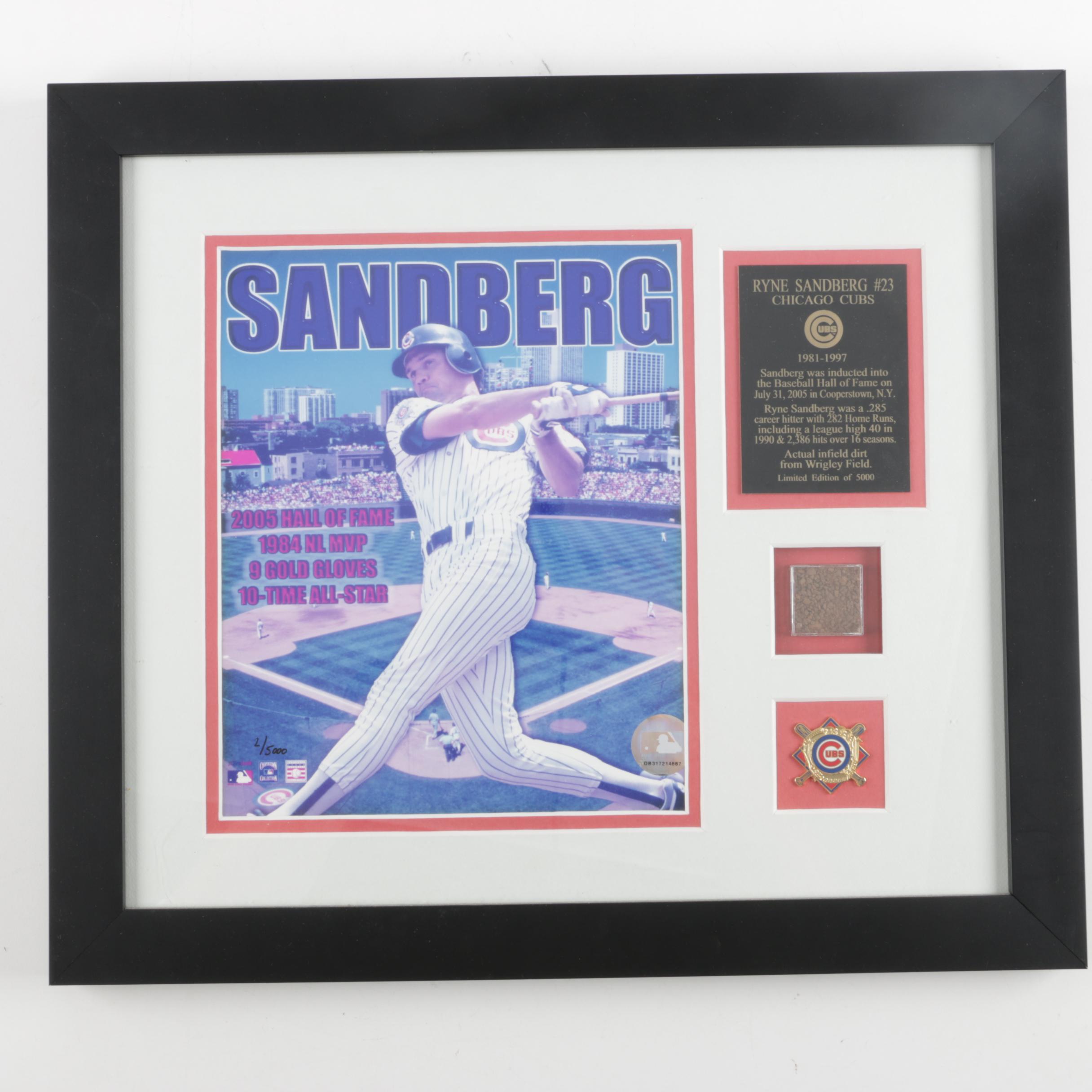 Framed Ryne Sandberg Photograph with Wrigley Field Dirt
