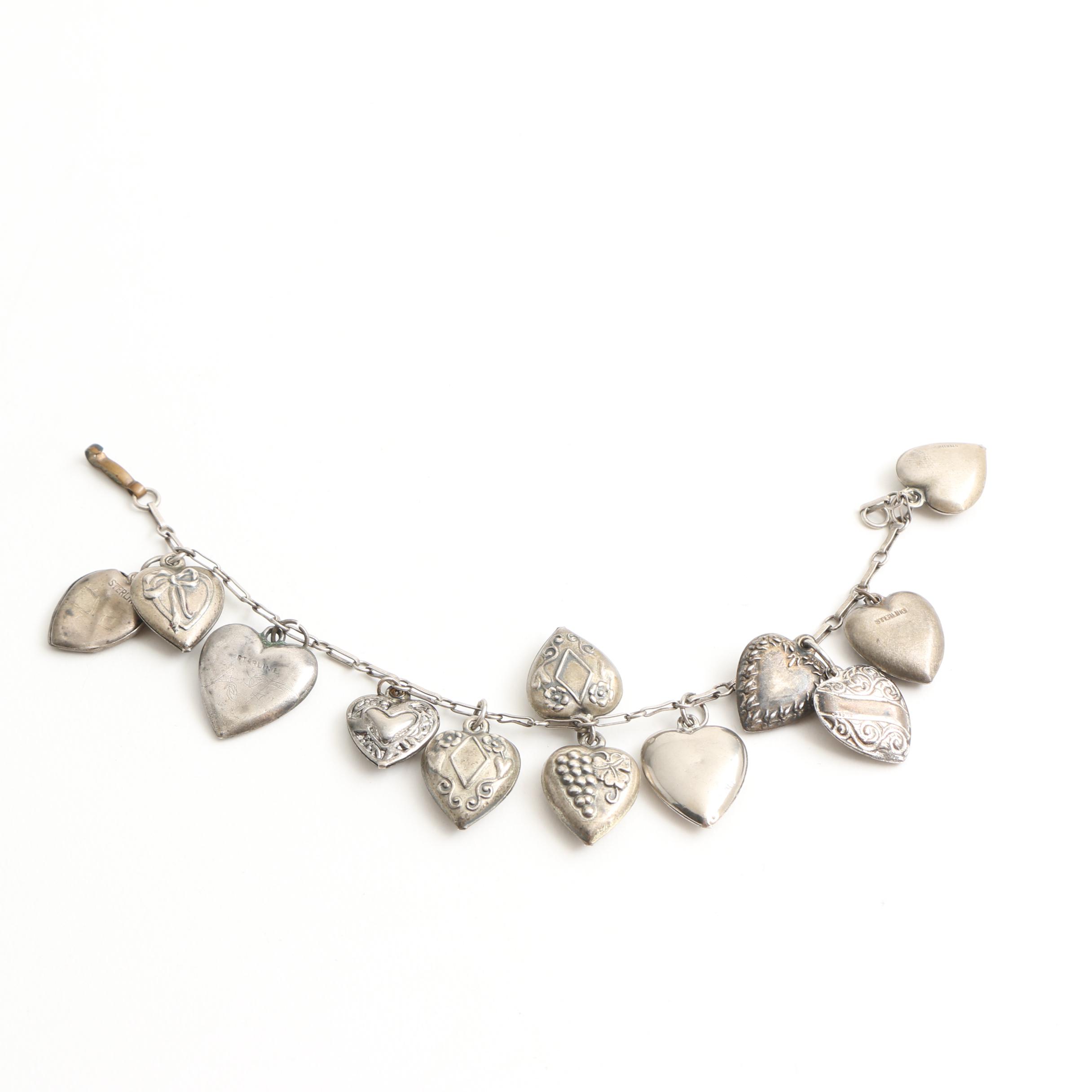 Vintage Sweetheart Sterling Silver Heart Charm Bracelet