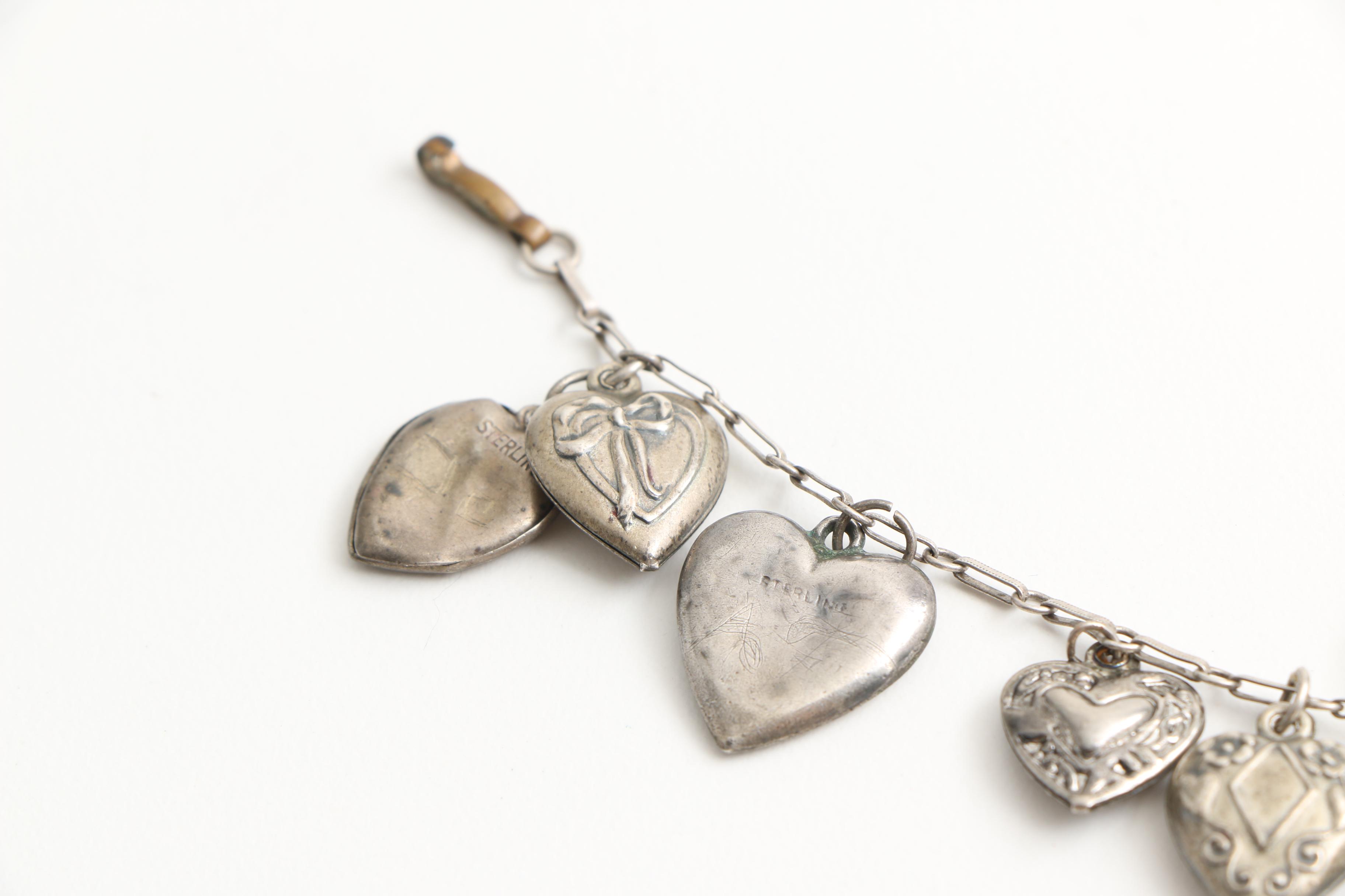 Vintage Sweetheart Sterling Silver Heart Charm Bracelet