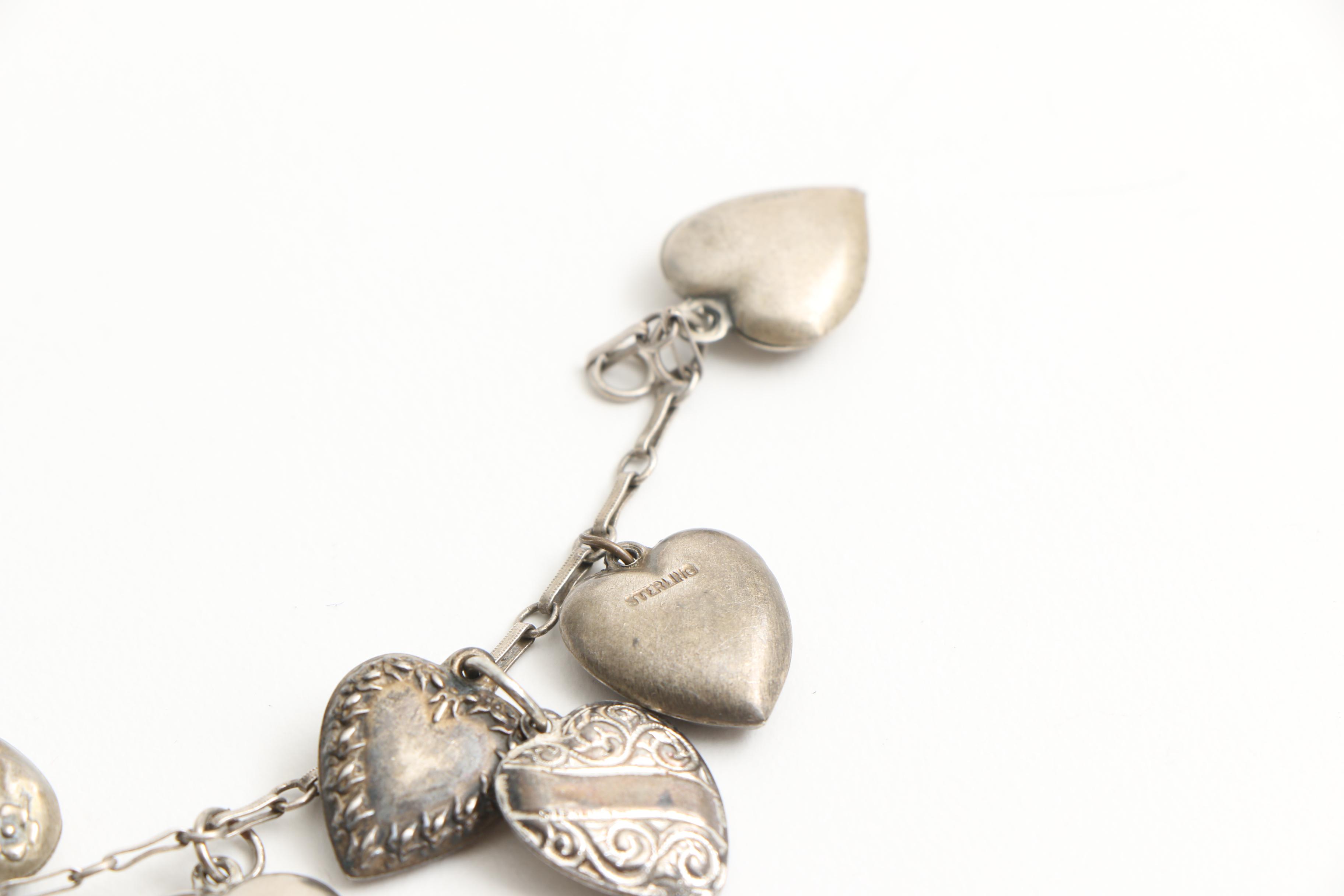 Vintage Sweetheart Sterling Silver Heart Charm Bracelet