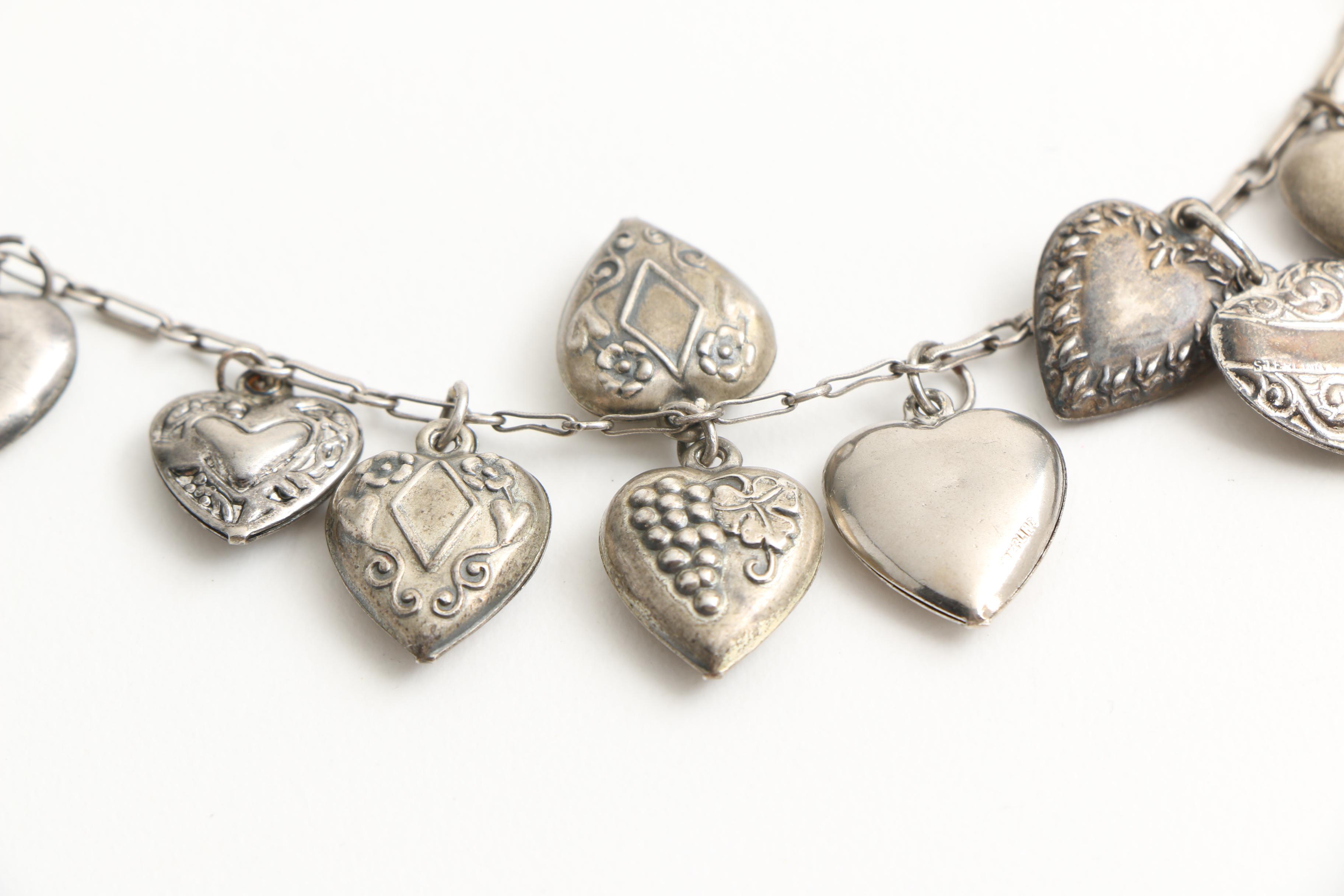 Vintage Sweetheart Sterling Silver Heart Charm Bracelet
