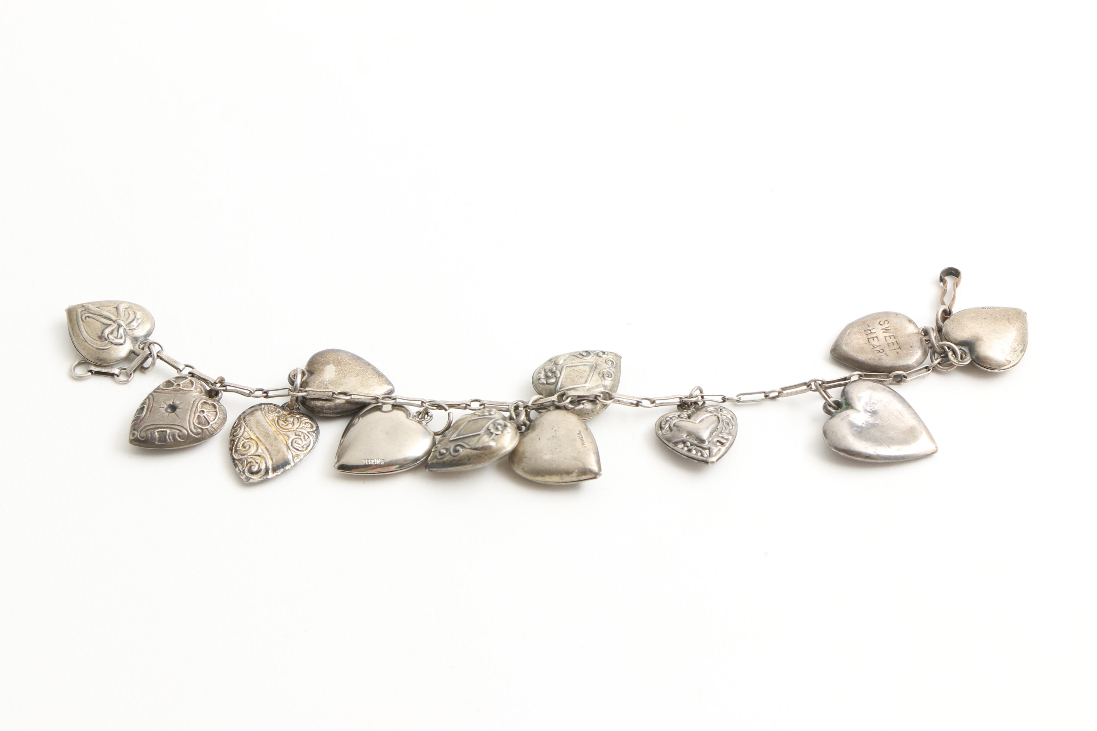 Vintage Sweetheart Sterling Silver Heart Charm Bracelet