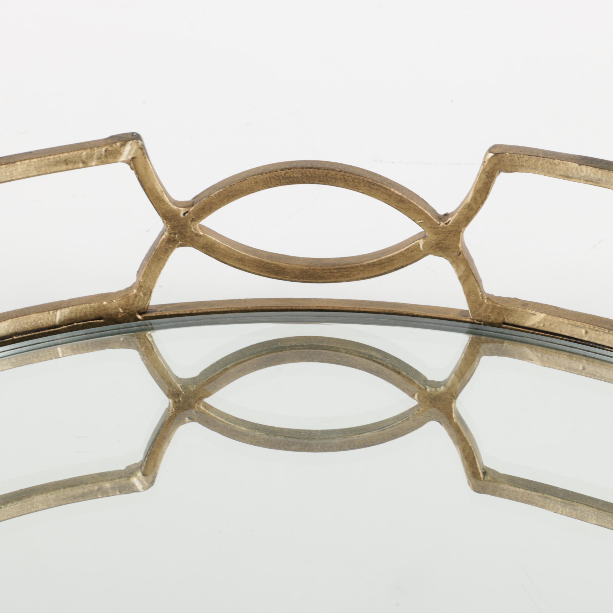 Mirrored Vanity Tray with Brass Tone Rim