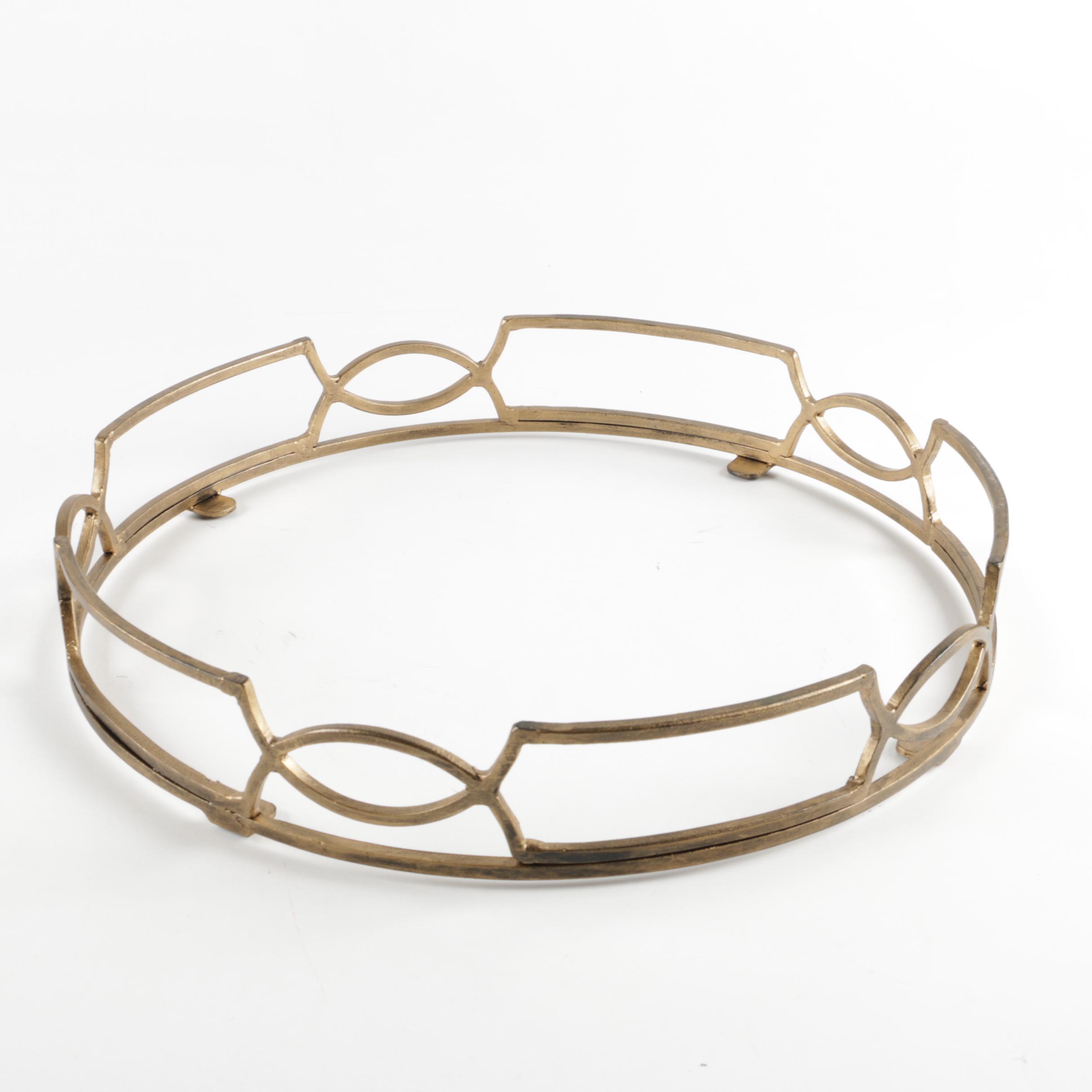 Mirrored Vanity Tray with Brass Tone Rim