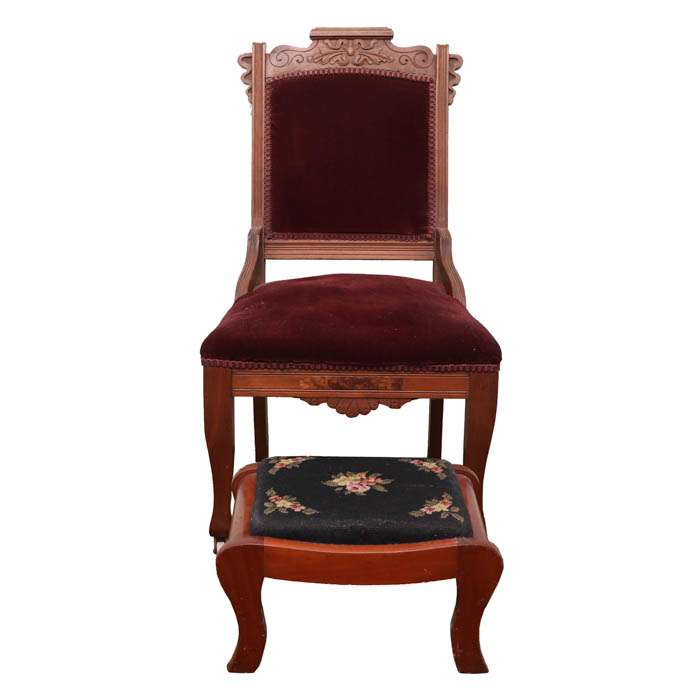 Vintage Eastlake Style Side Chair and Foot Stool