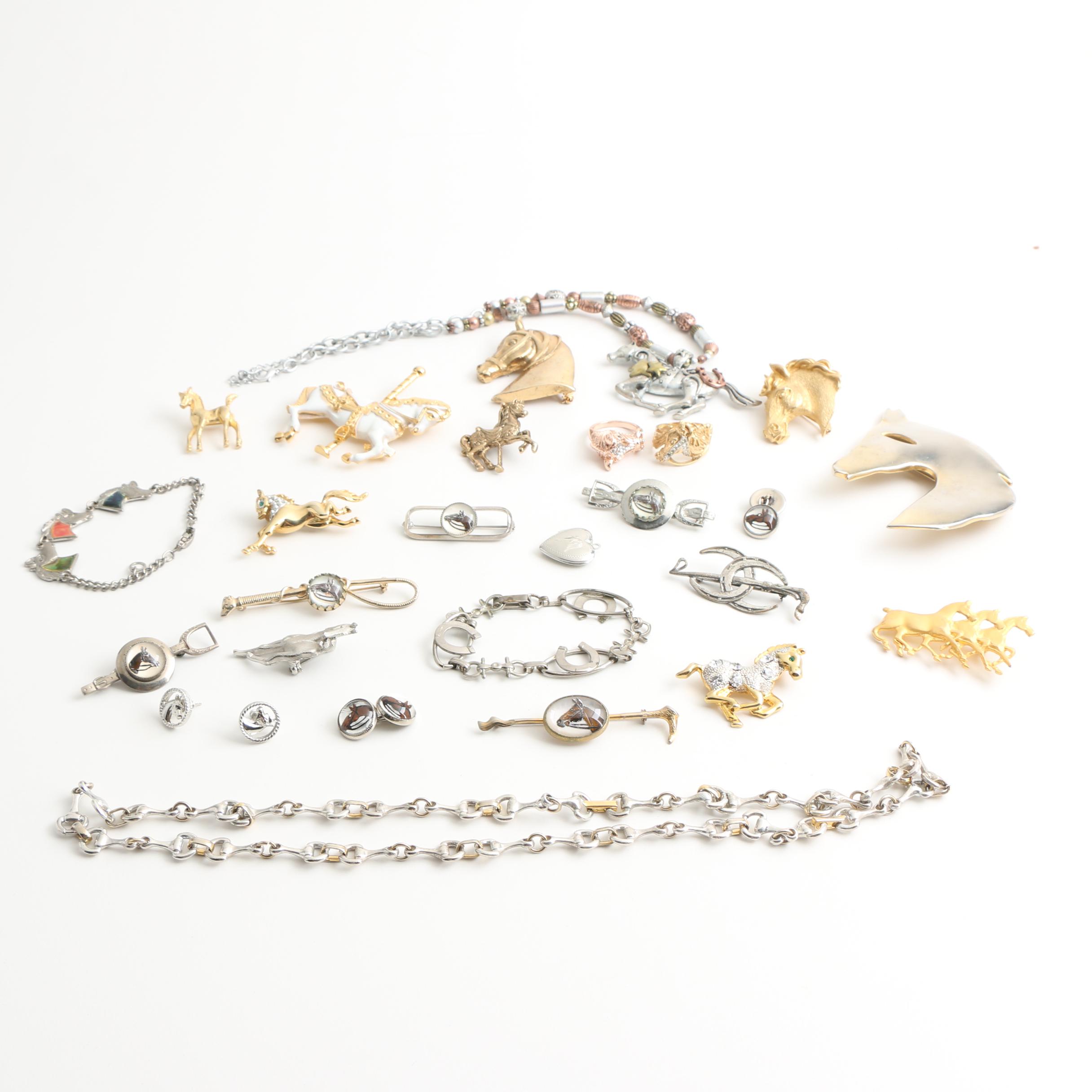 Assortment of Equestrian Themed Costume Jewelry