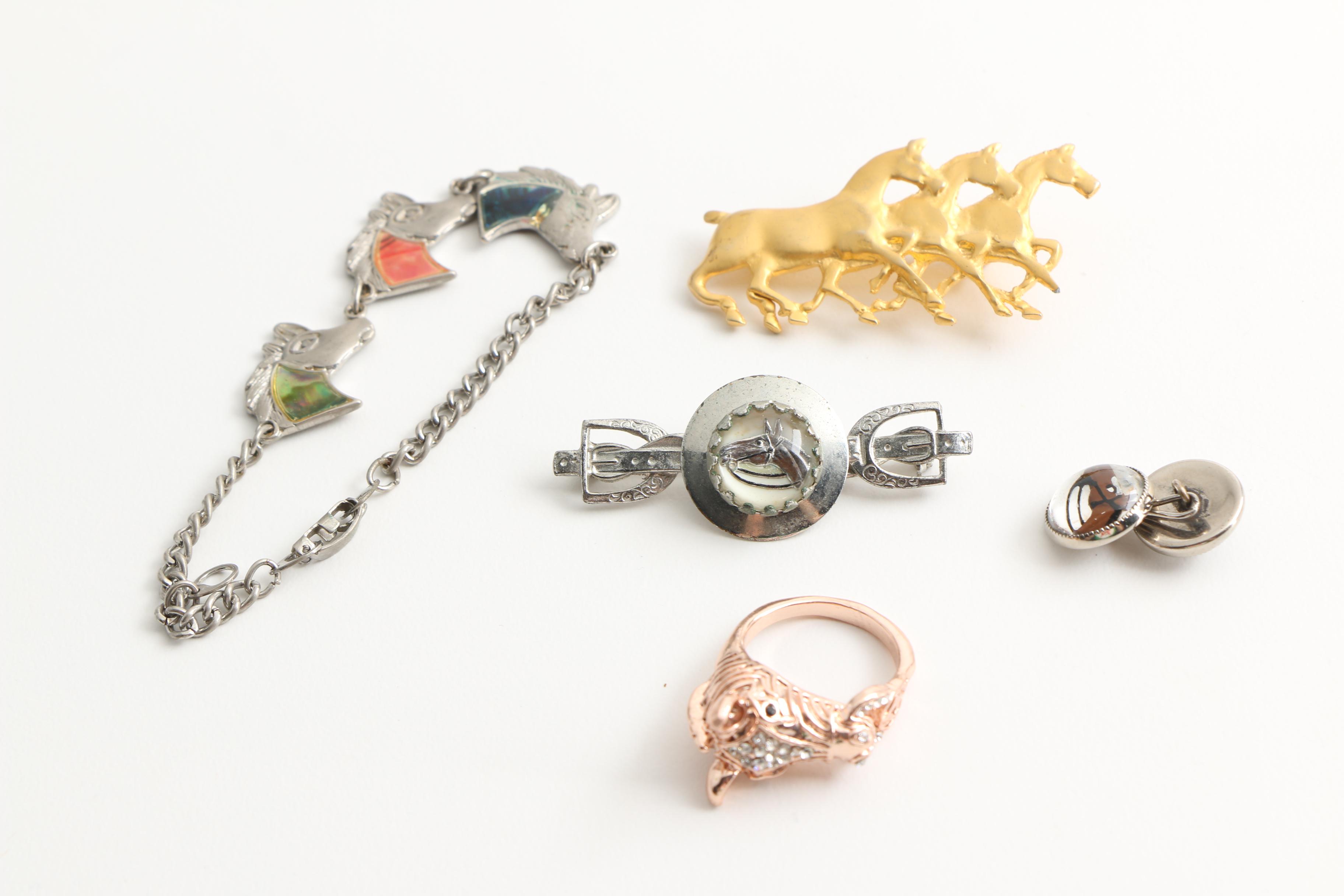 Assortment of Equestrian Themed Costume Jewelry
