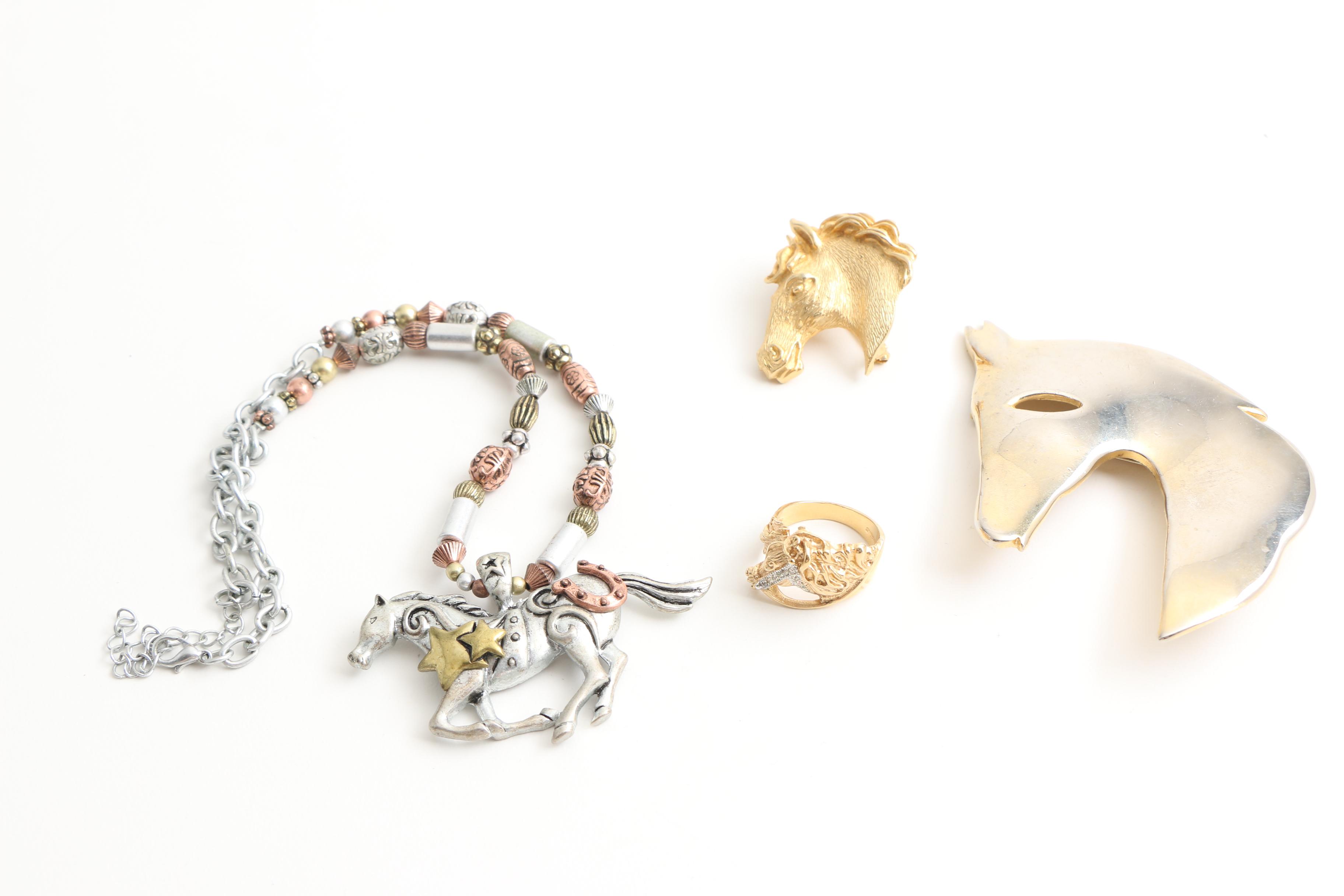 Assortment of Equestrian Themed Costume Jewelry