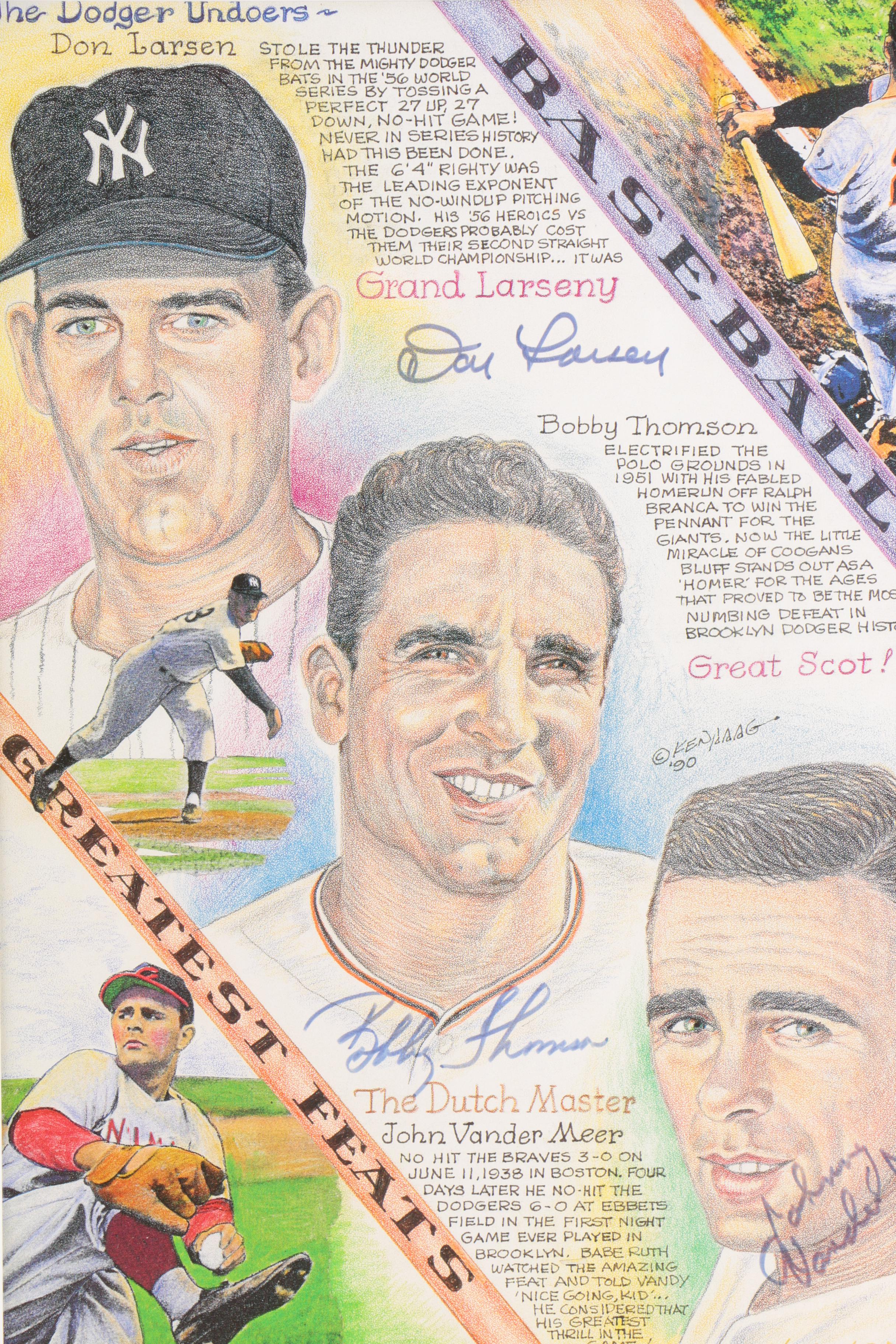 Don Larsen, Bobby Thomson, Johnny Vander Meer Signed Print