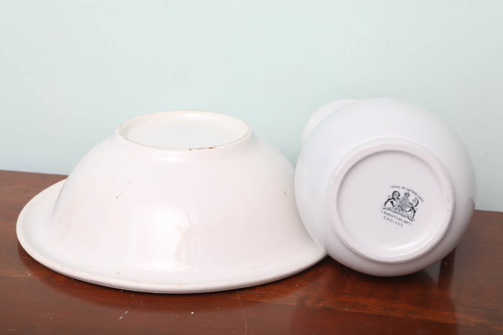 Antique English Pitchers, Basins and Chamberpots including Alfred Meakin