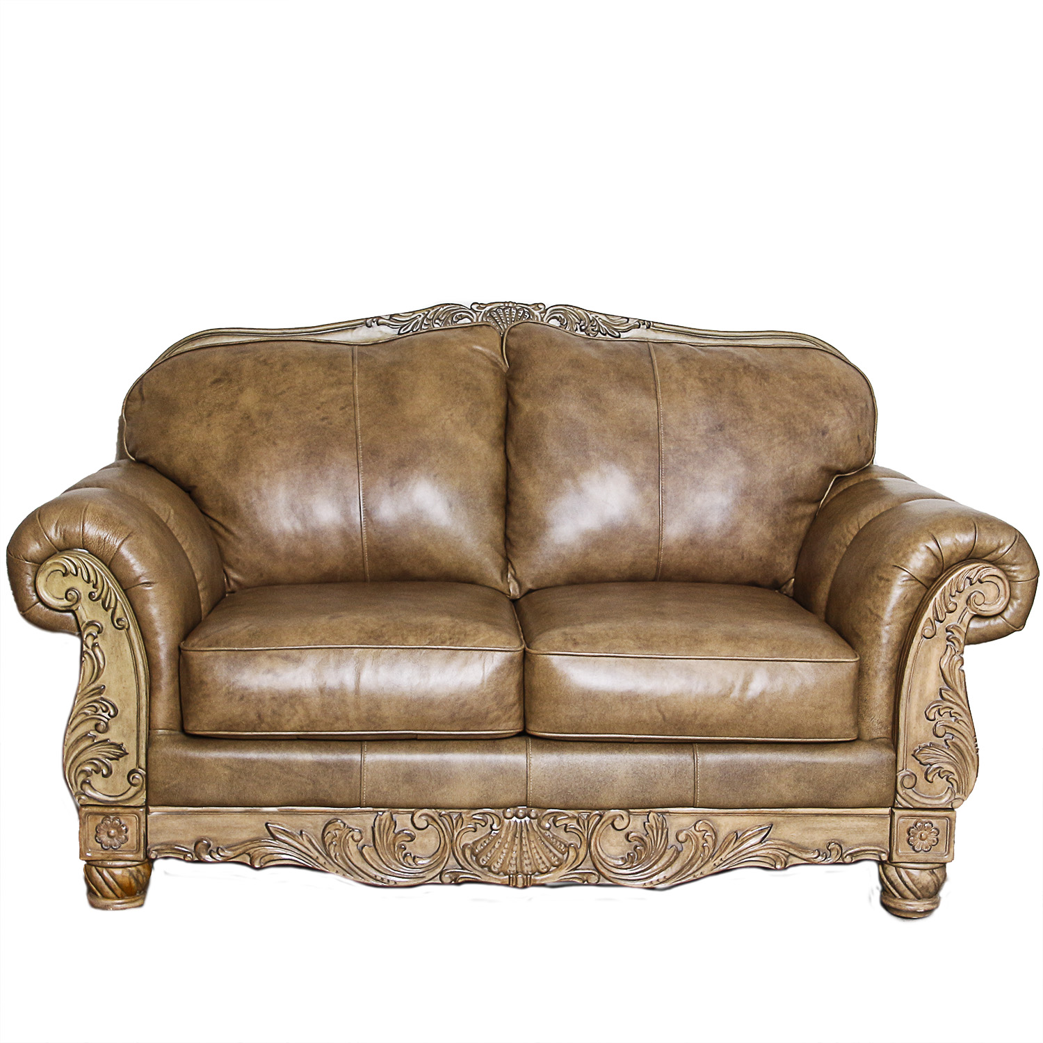 Queen Anne Style Leather Loveseat