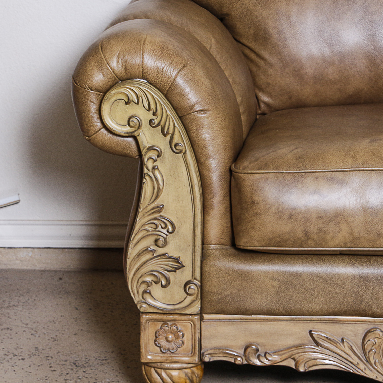 Queen Anne Style Leather Loveseat