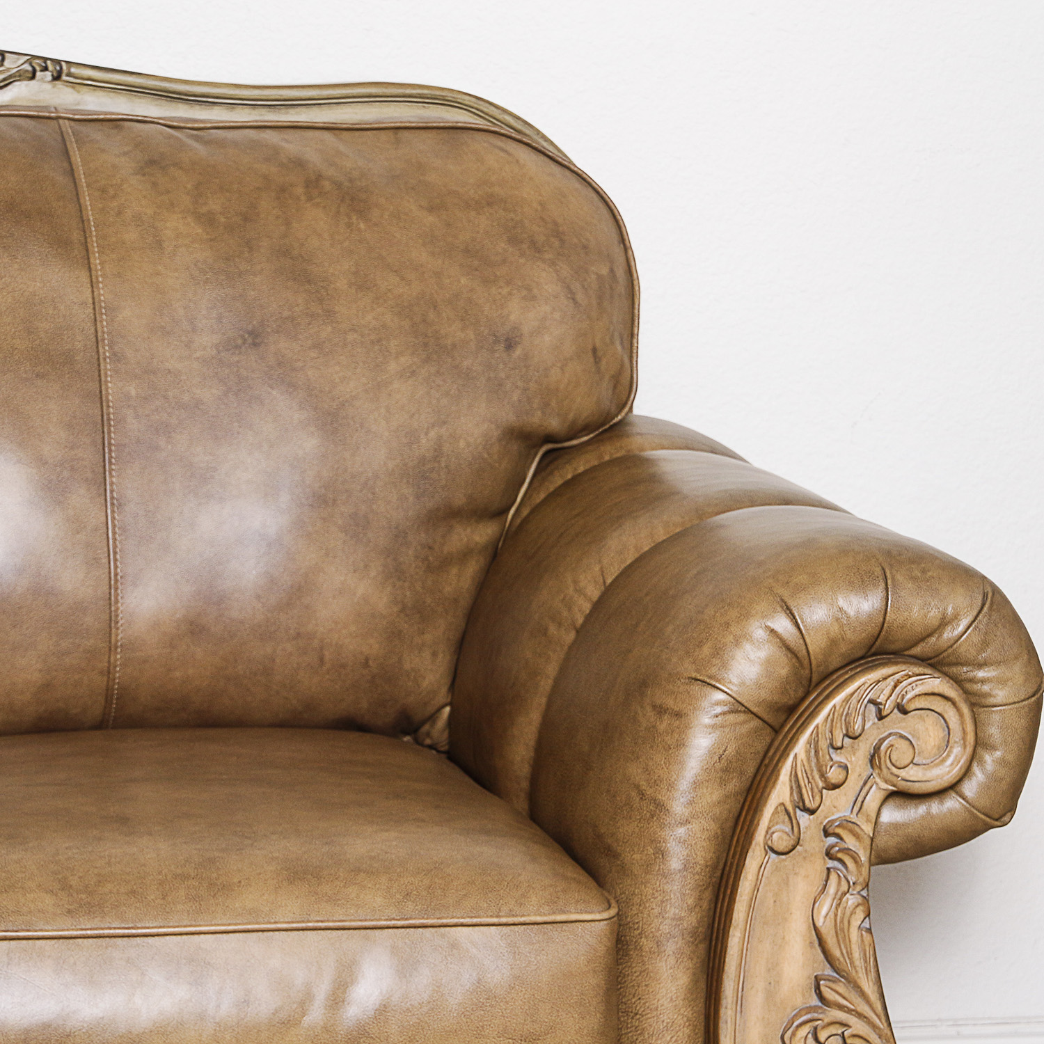 Queen Anne Style Leather Loveseat