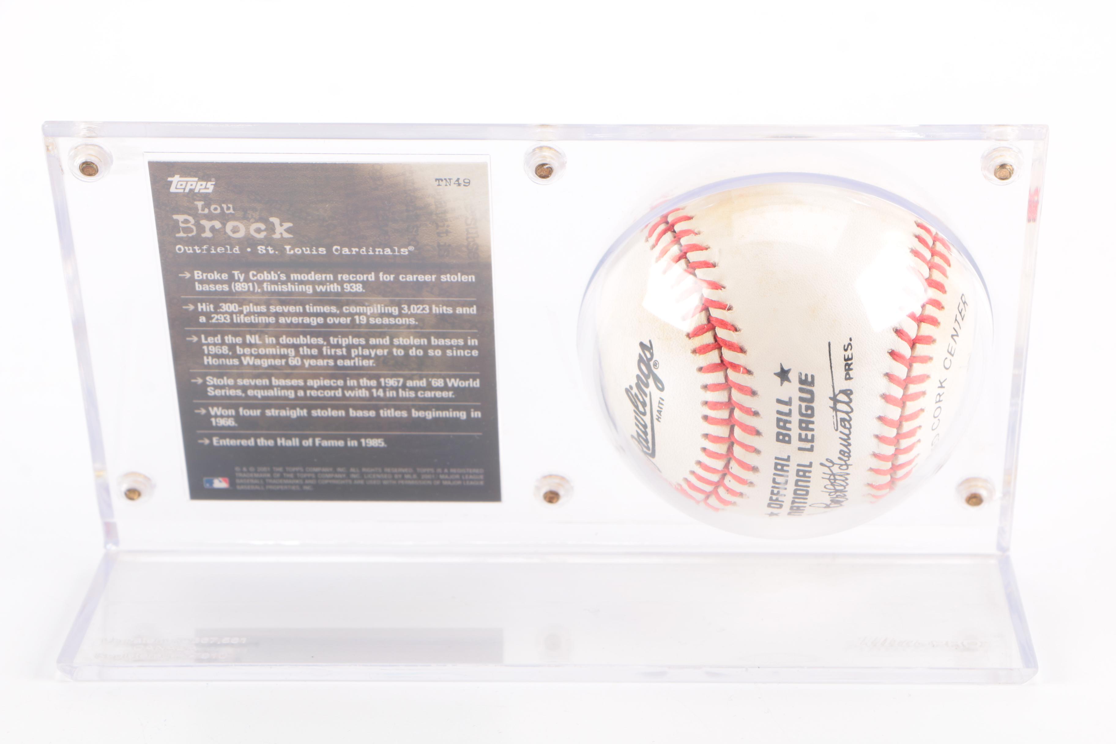 Lou Brock Signed Baseball with Topps Card
