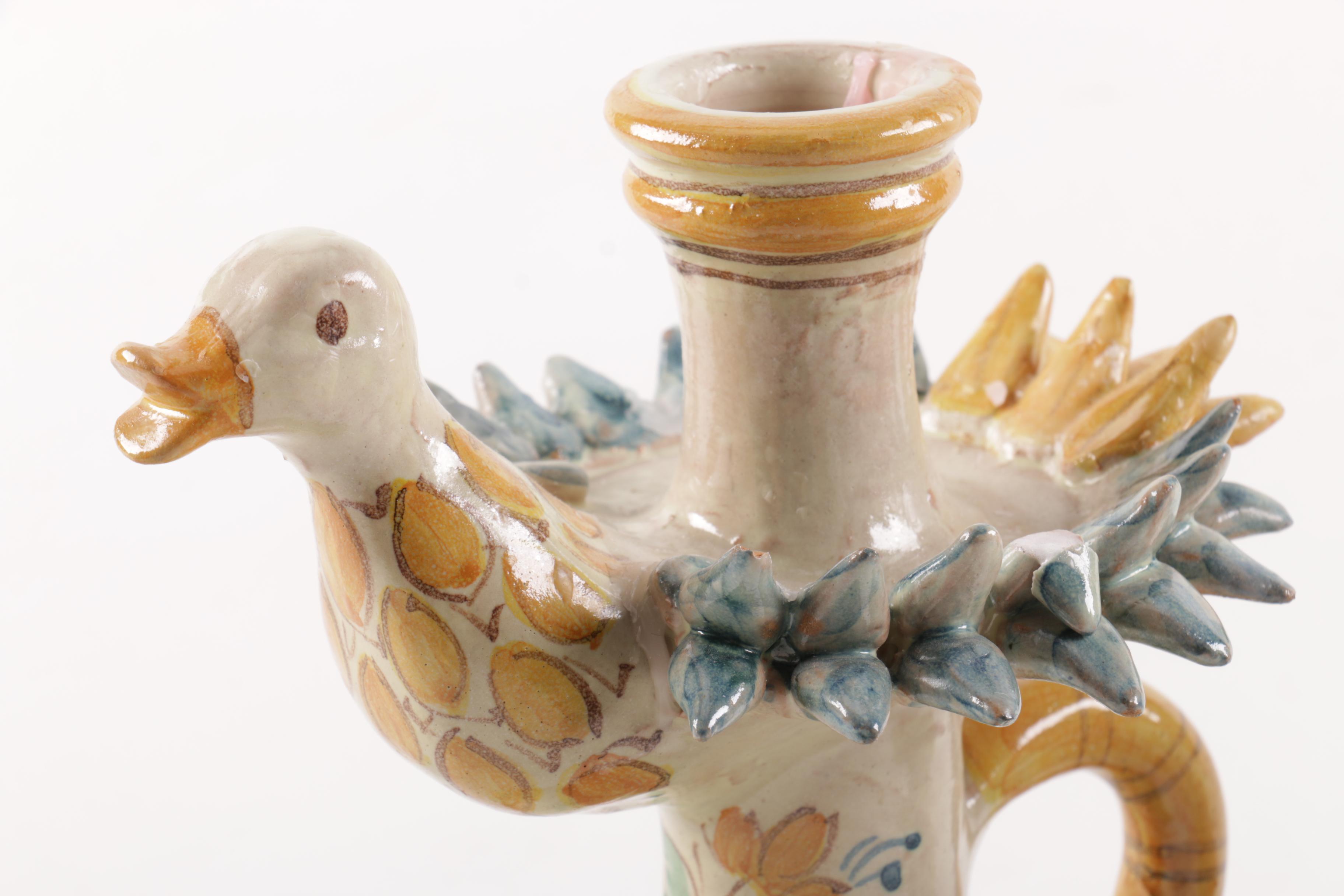 Giacomo Alessi Handmade Sicilian Ceramic Duck Motif Candlesticks