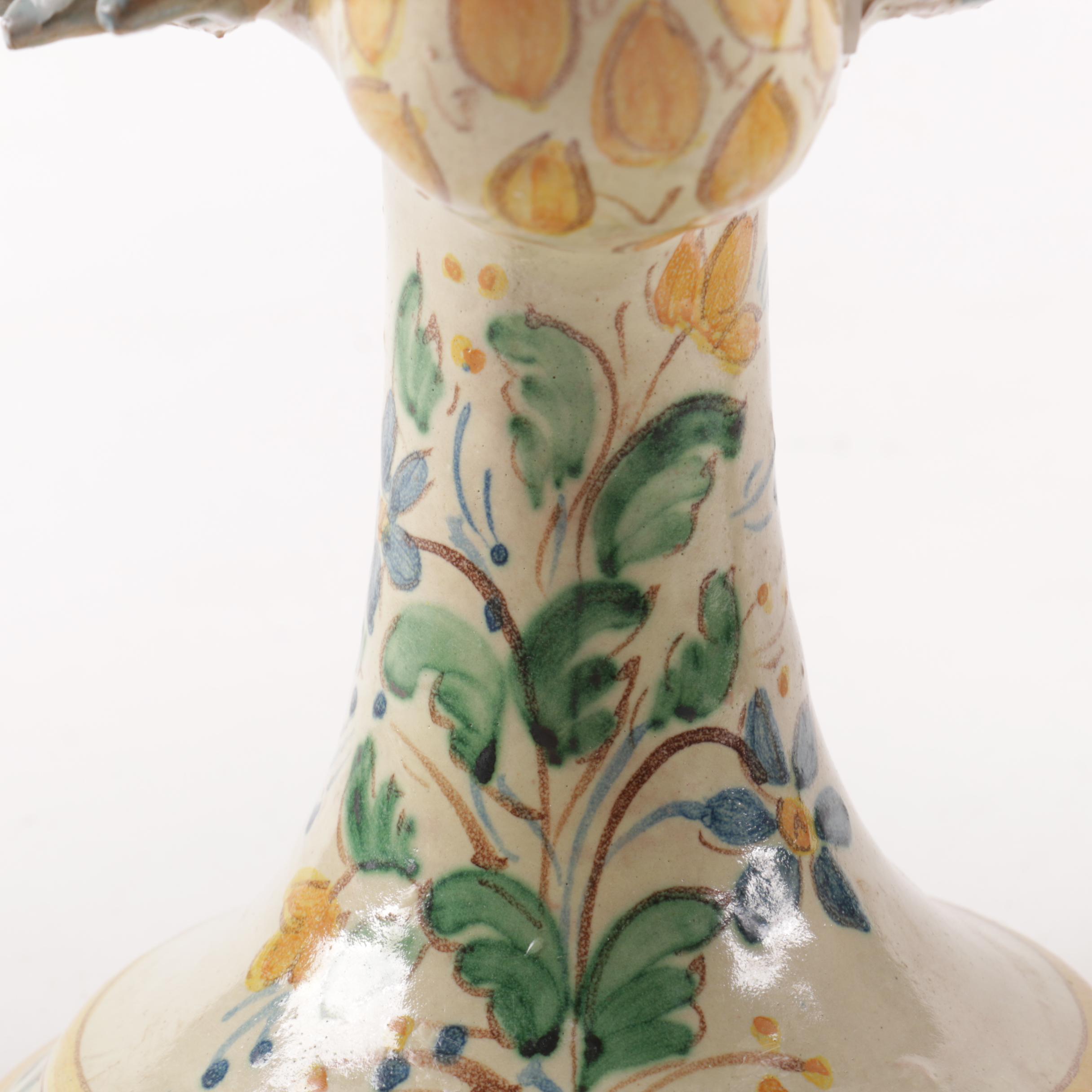 Giacomo Alessi Handmade Sicilian Ceramic Duck Motif Candlesticks