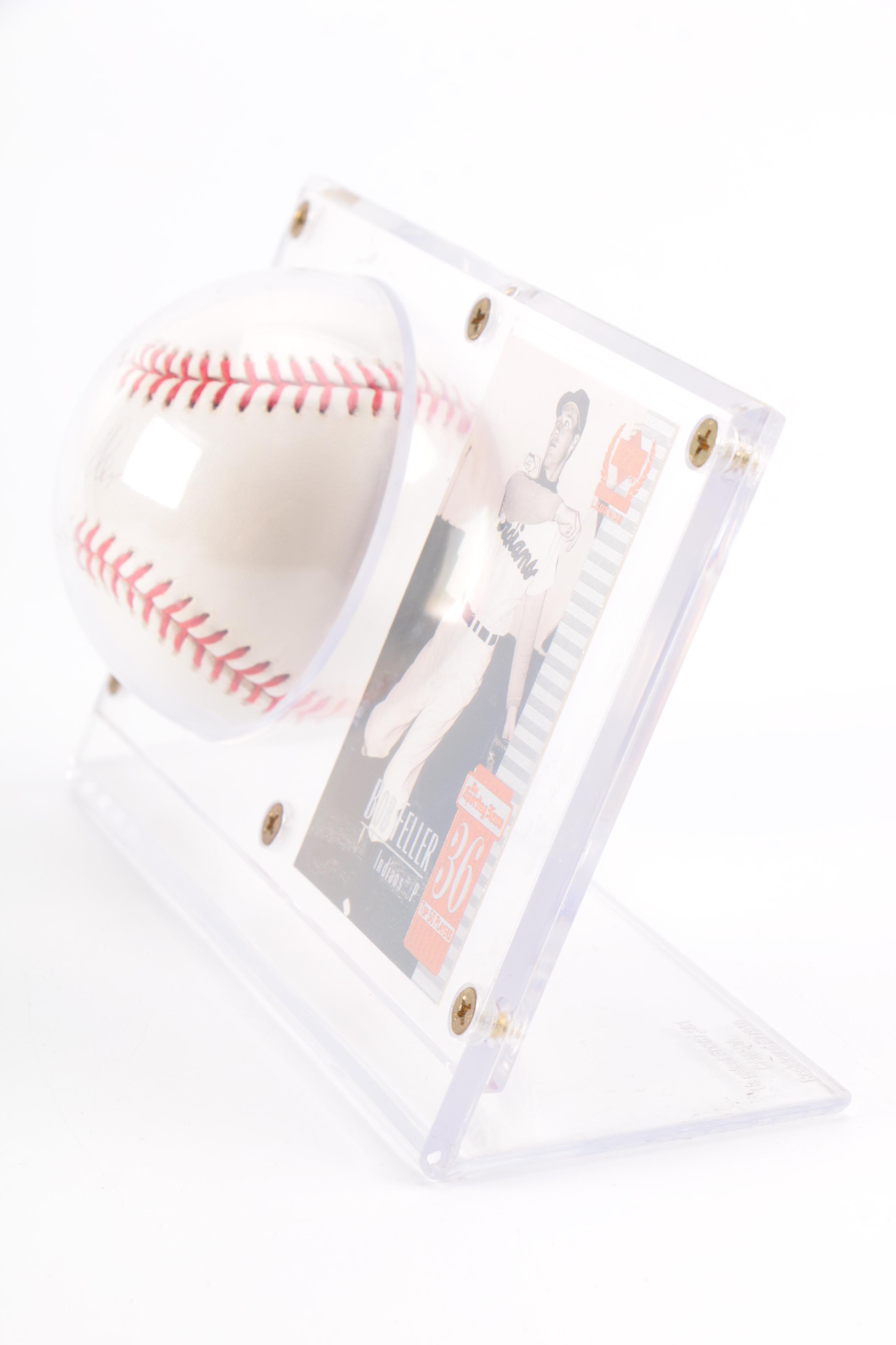 Bob Feller Signed Baseball and Upper Deck Collectible Card