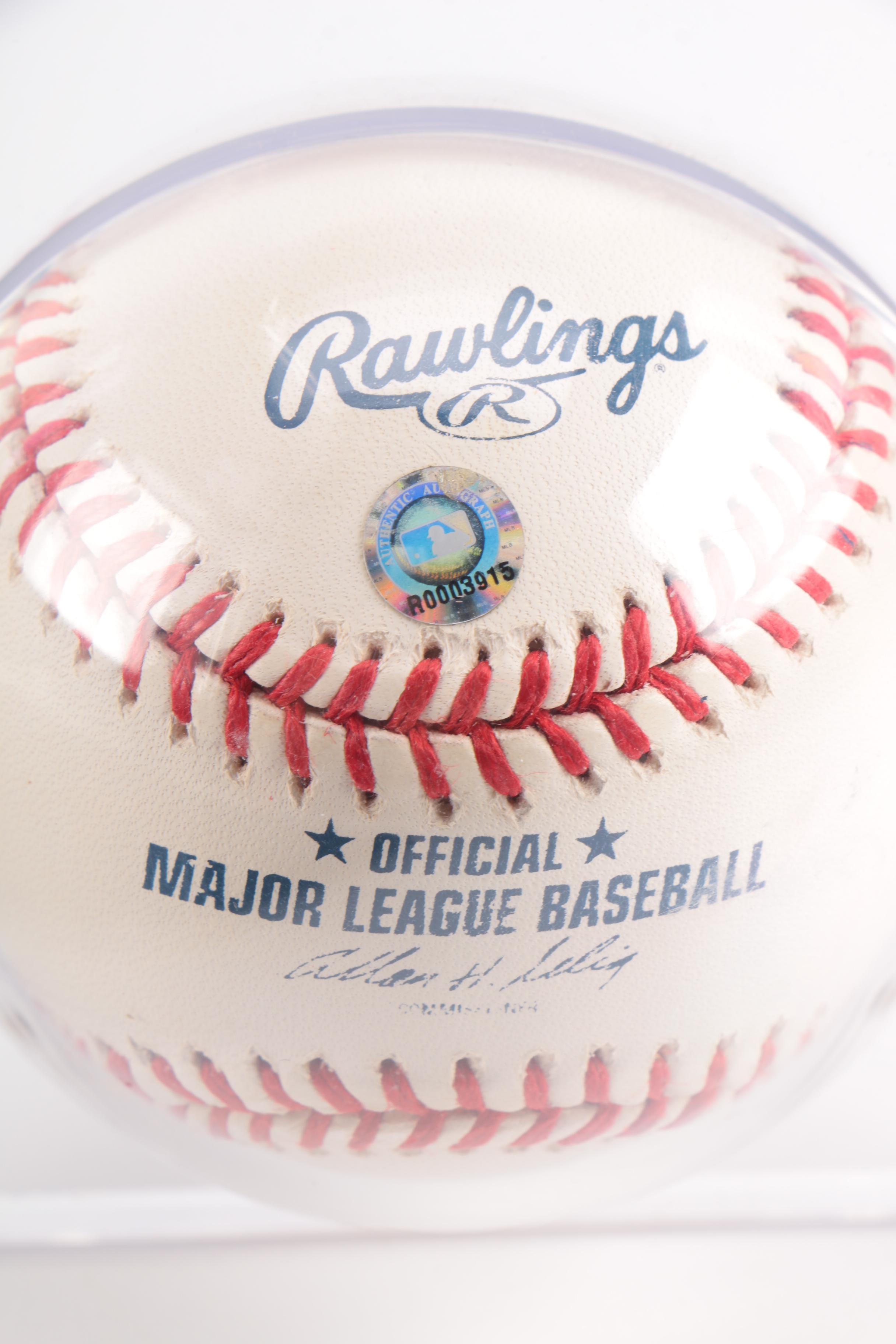 Bob Feller Signed Baseball and Upper Deck Collectible Card