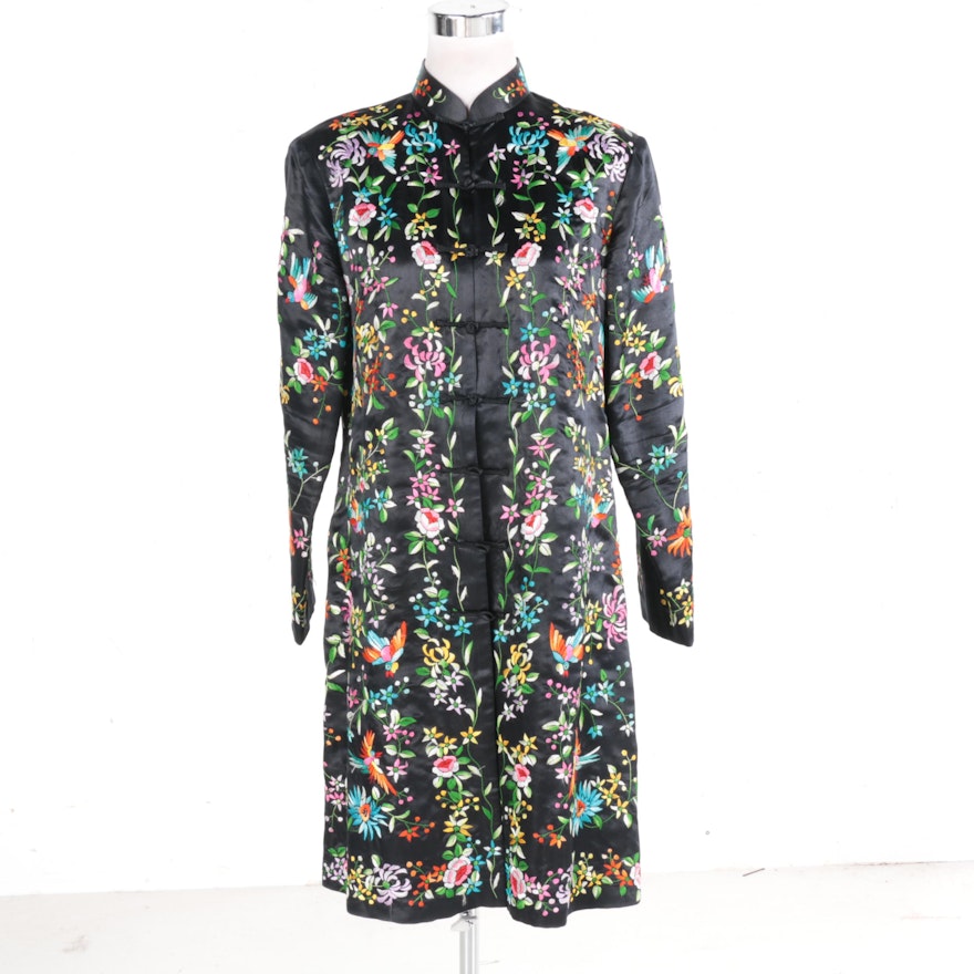 Chinese Black Silk Embroidered Robe