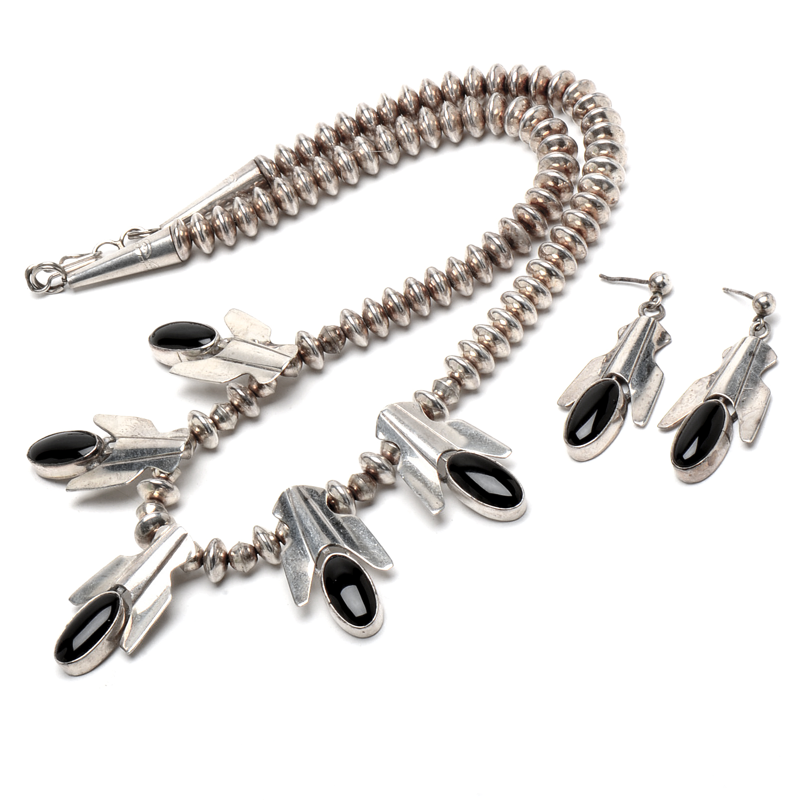 Sterling Silver and Onyx Necklace With Matching Earrings