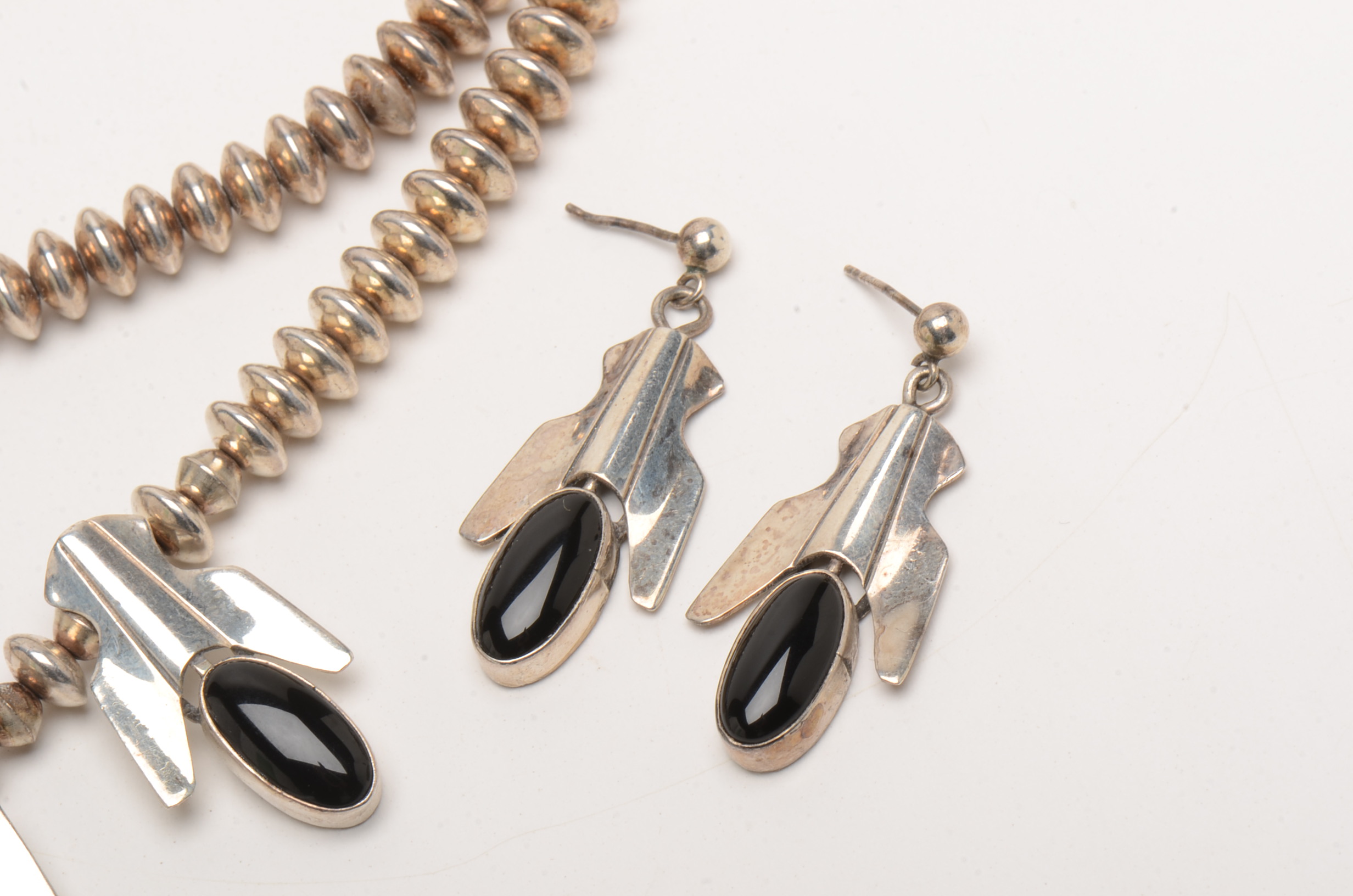 Sterling Silver and Onyx Necklace With Matching Earrings