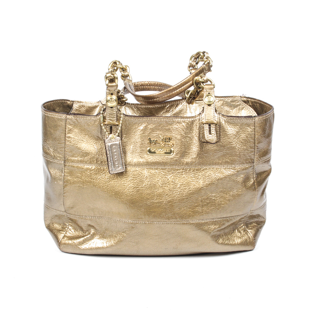 Coach Madison East West Metallic Gold Tone Leather Tote