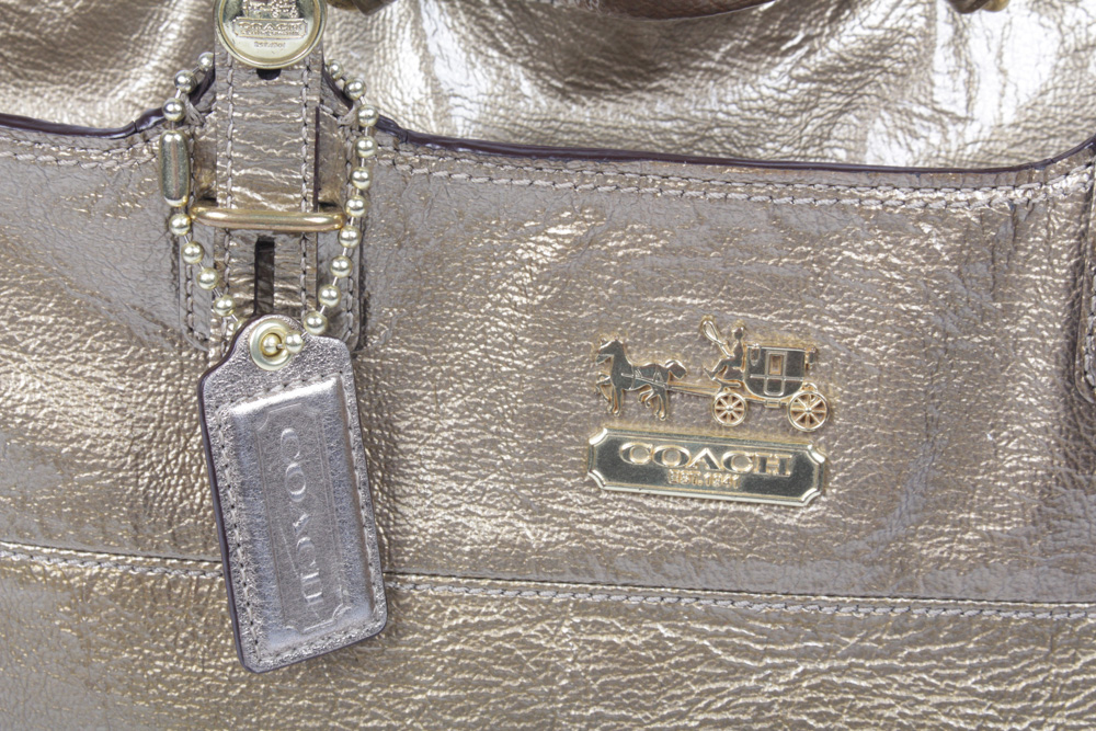 Coach Madison East West Metallic Gold Tone Leather Tote