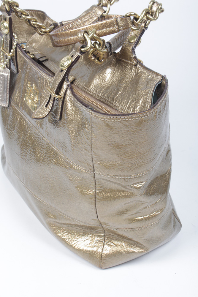 Coach Madison East West Metallic Gold Tone Leather Tote