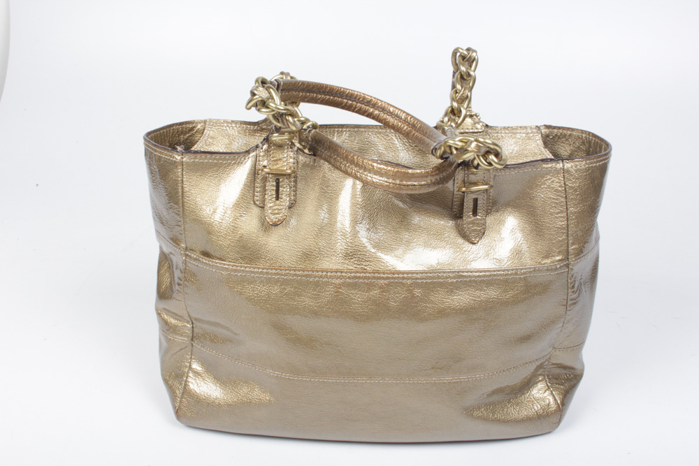 Coach Madison East West Metallic Gold Tone Leather Tote