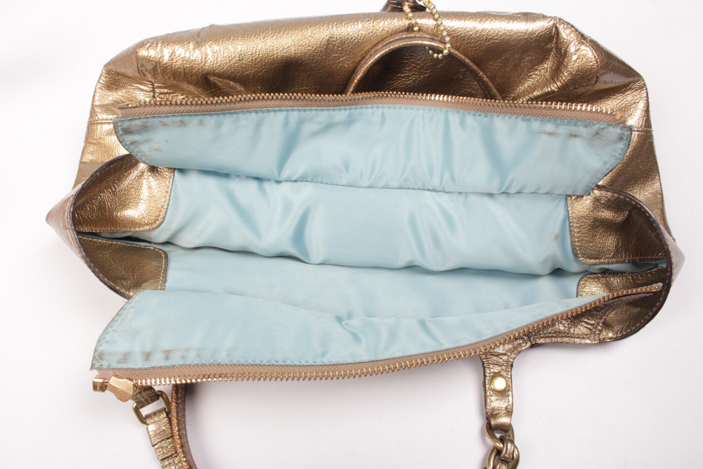 Coach Madison East West Metallic Gold Tone Leather Tote