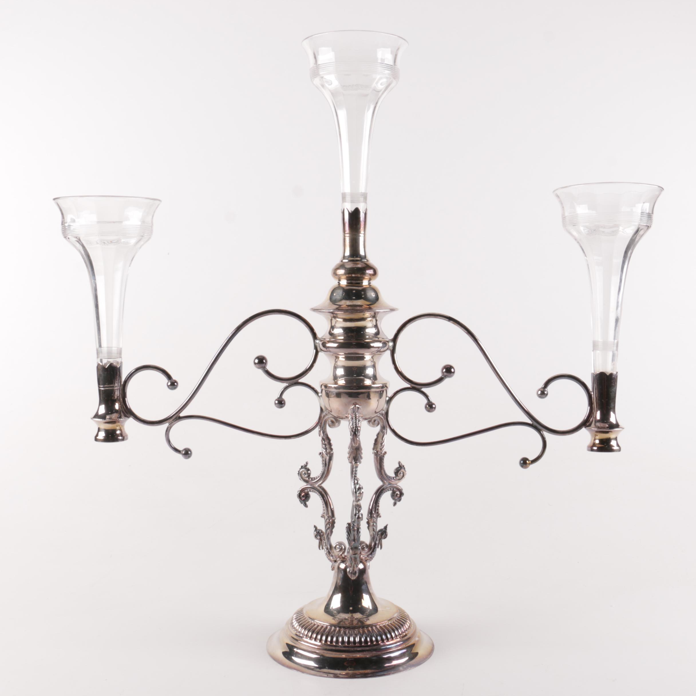 Silver Plate Candelabra with Three Glass Globes