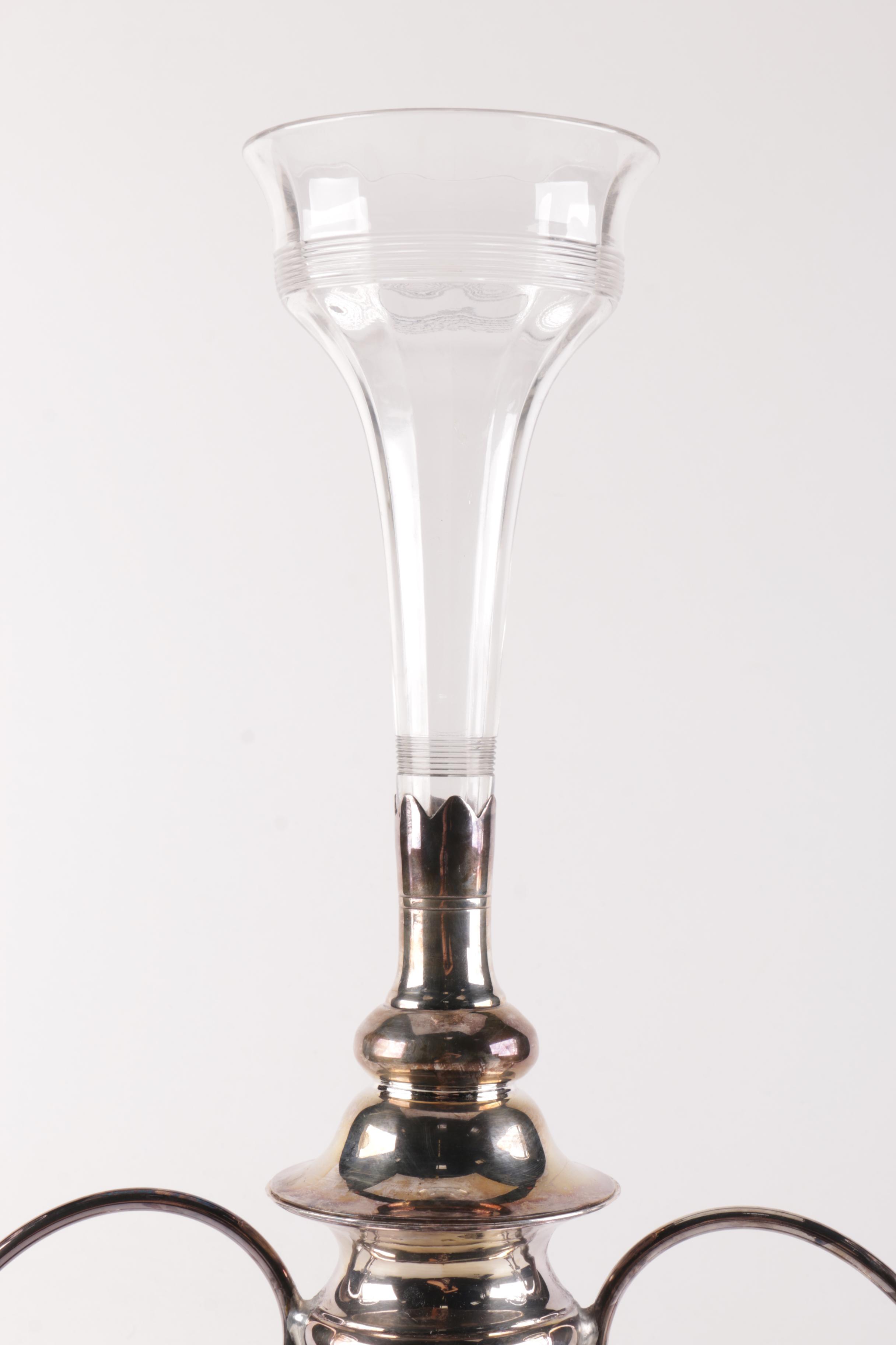 Silver Plate Candelabra with Three Glass Globes