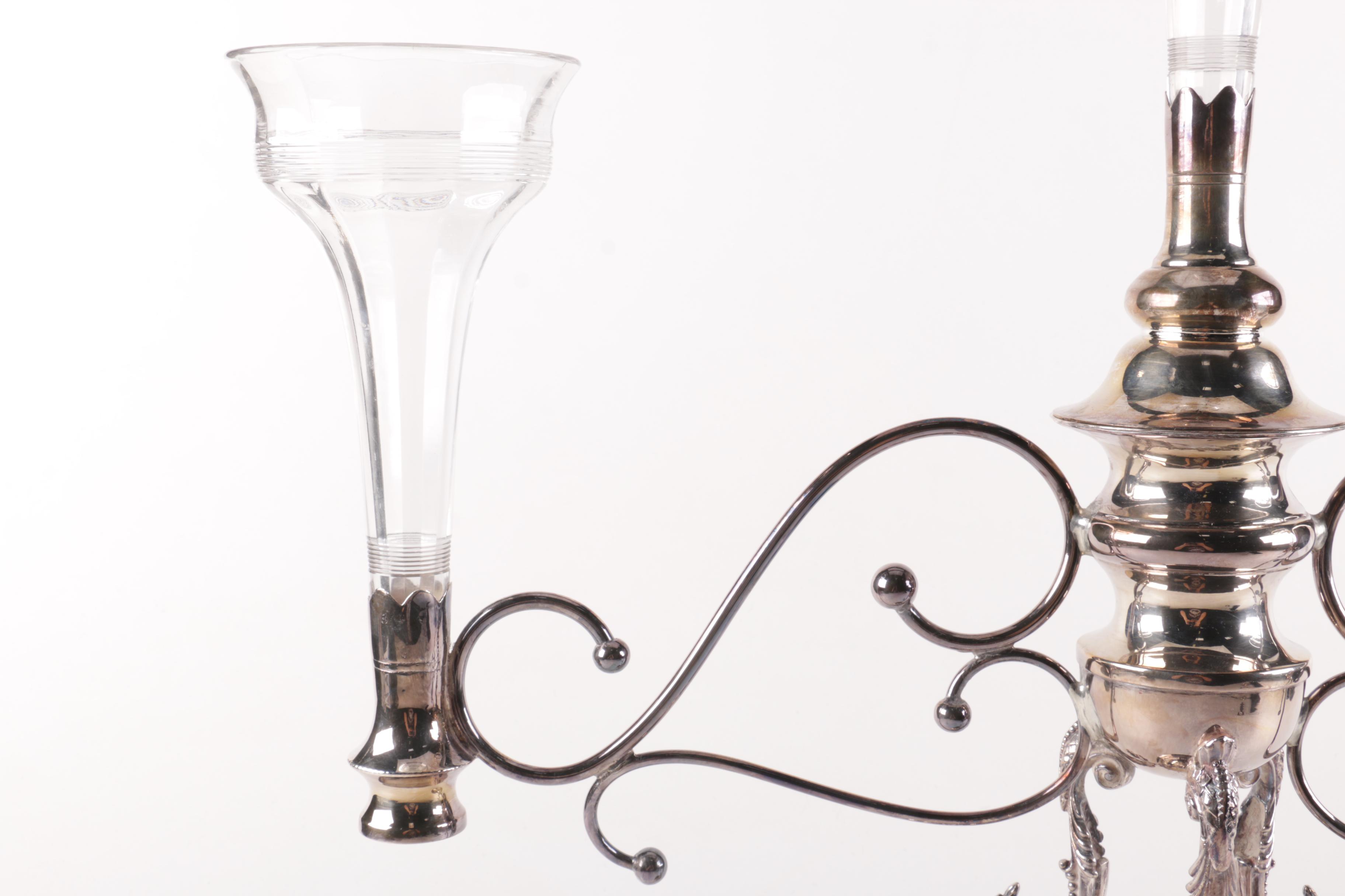 Silver Plate Candelabra with Three Glass Globes