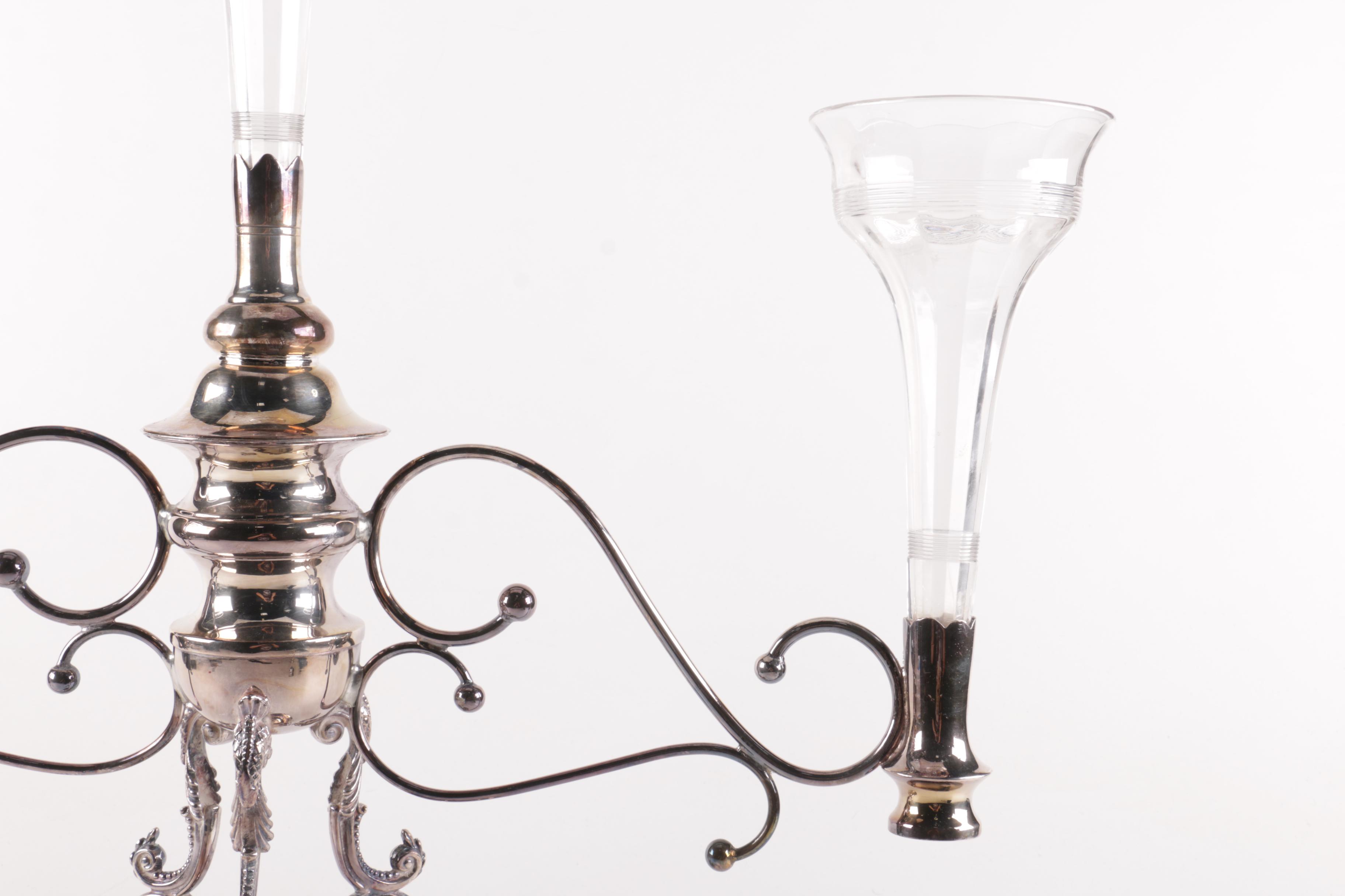 Silver Plate Candelabra with Three Glass Globes