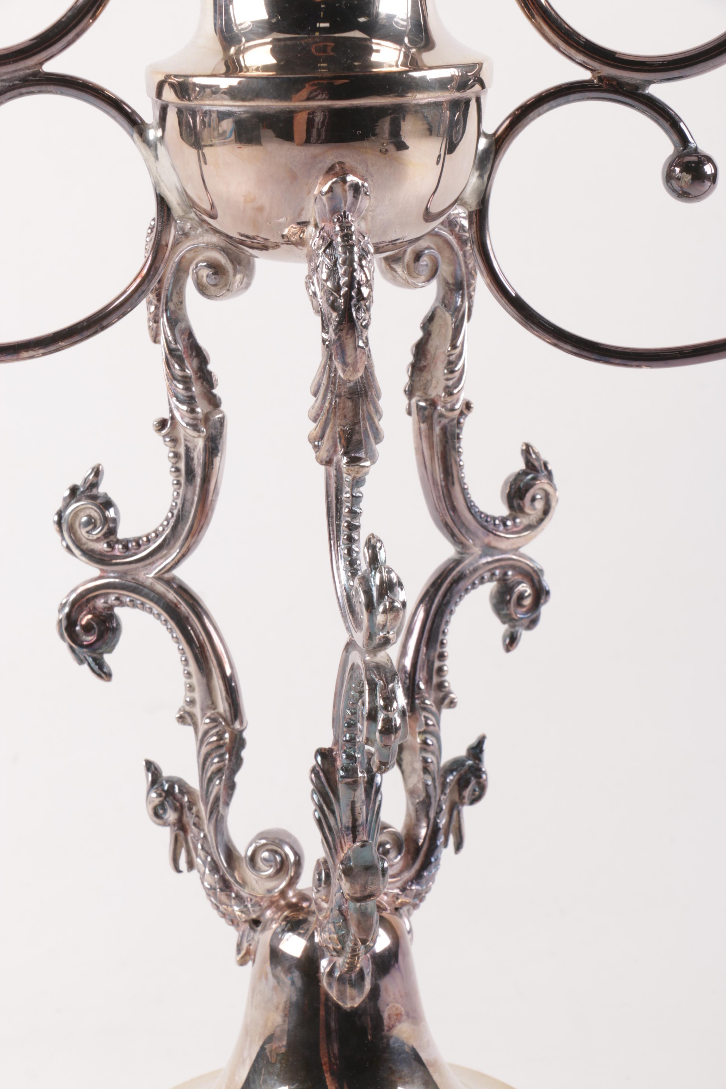 Silver Plate Candelabra with Three Glass Globes