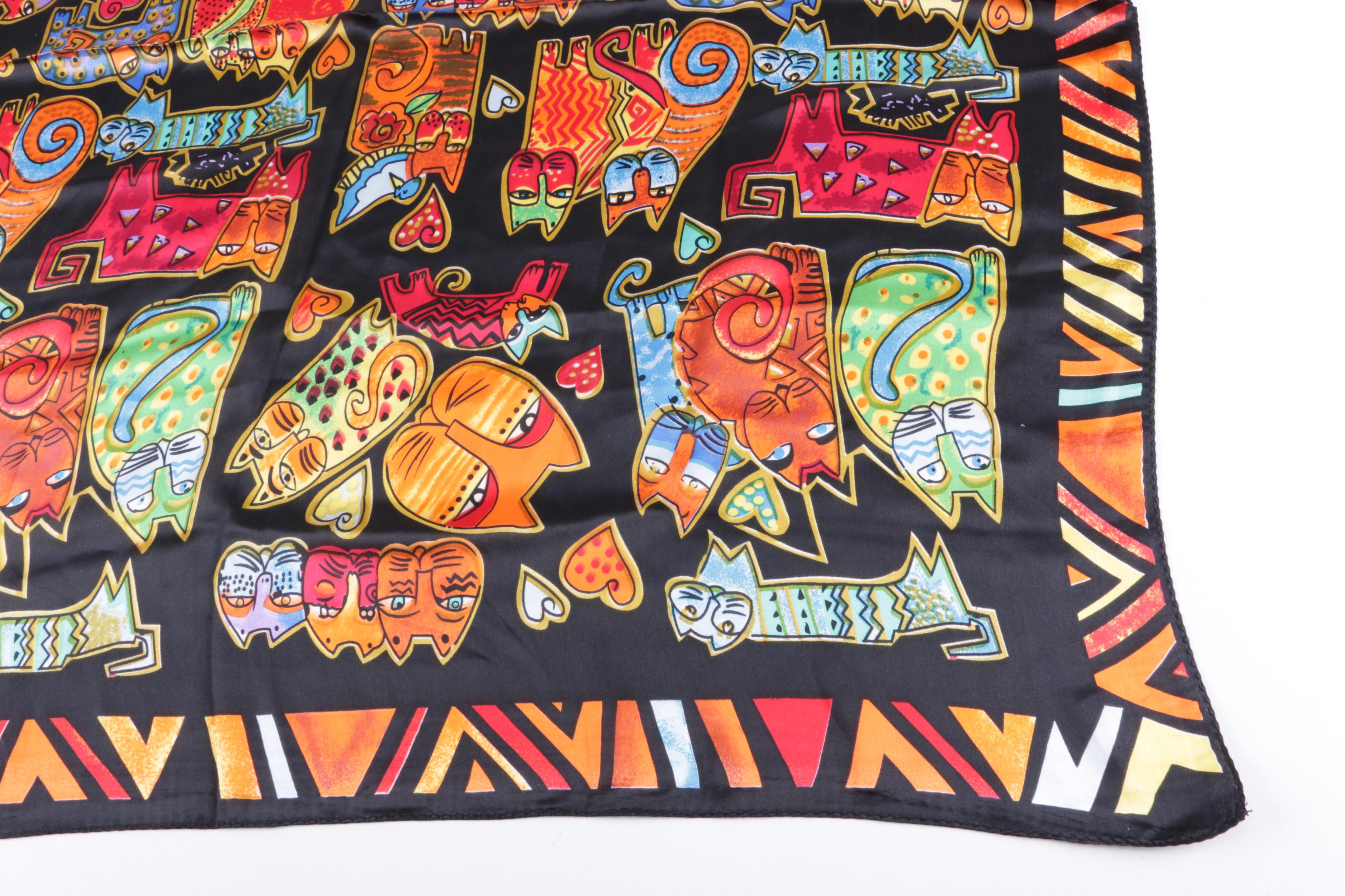Laurel Burch Cat Print Silk Scarf