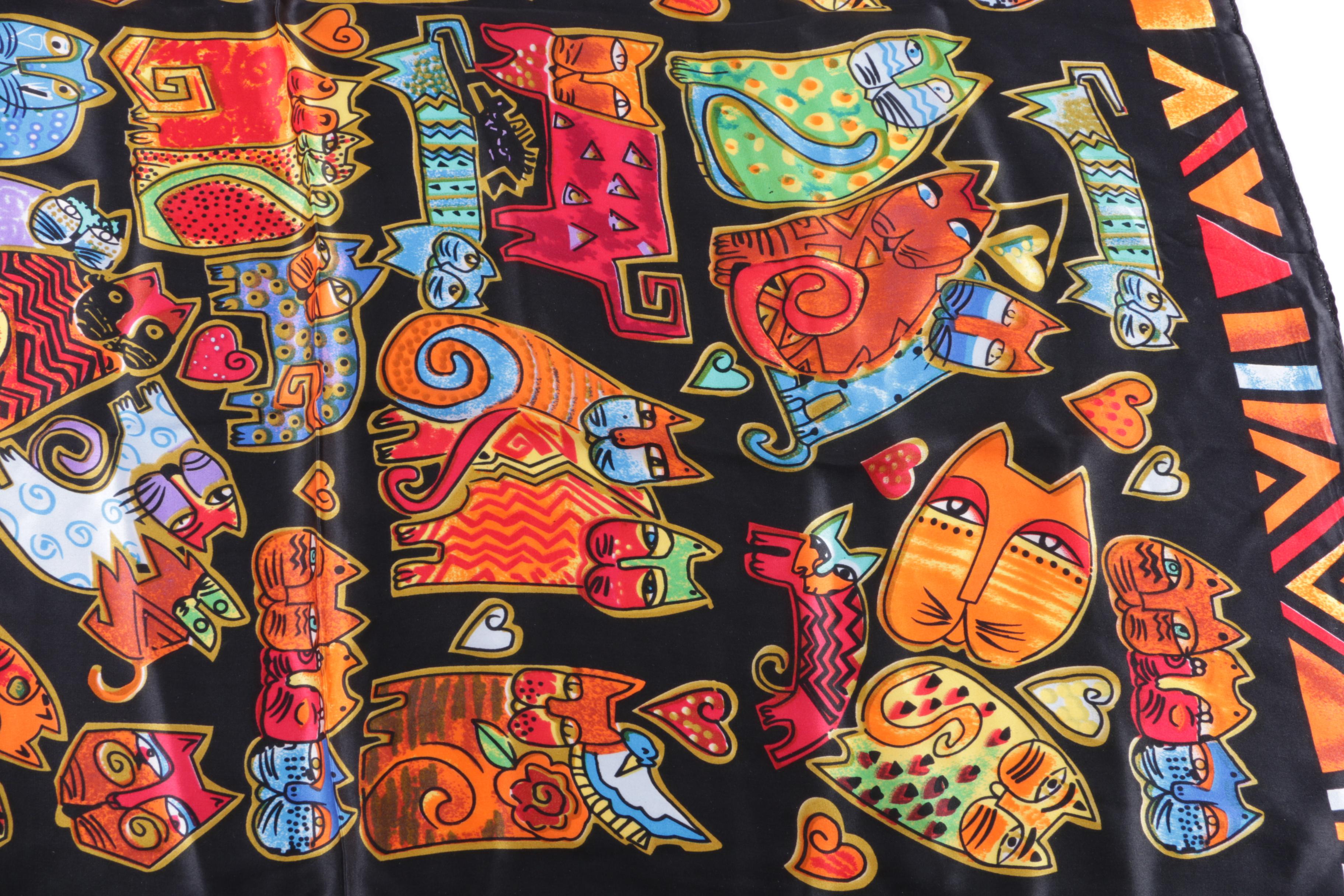Laurel Burch Cat Print Silk Scarf
